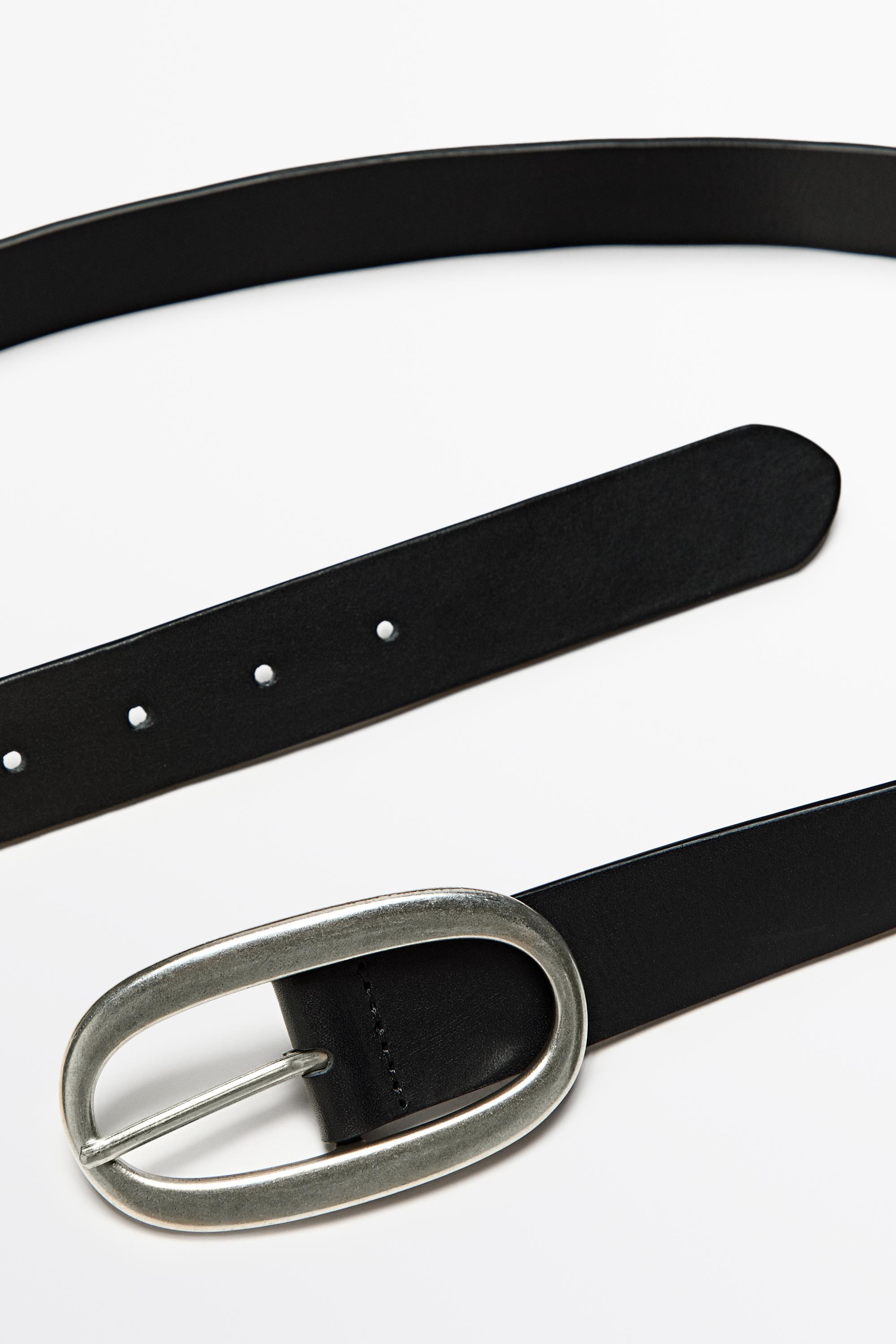 Nappa leather belt with oval buckle - BLACK