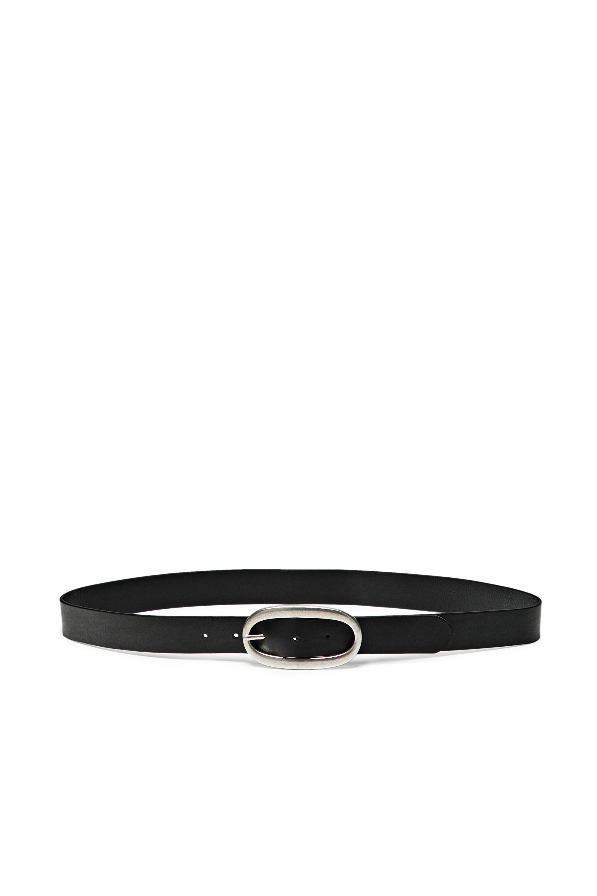 Nappa leather belt with oval buckle - BLACK