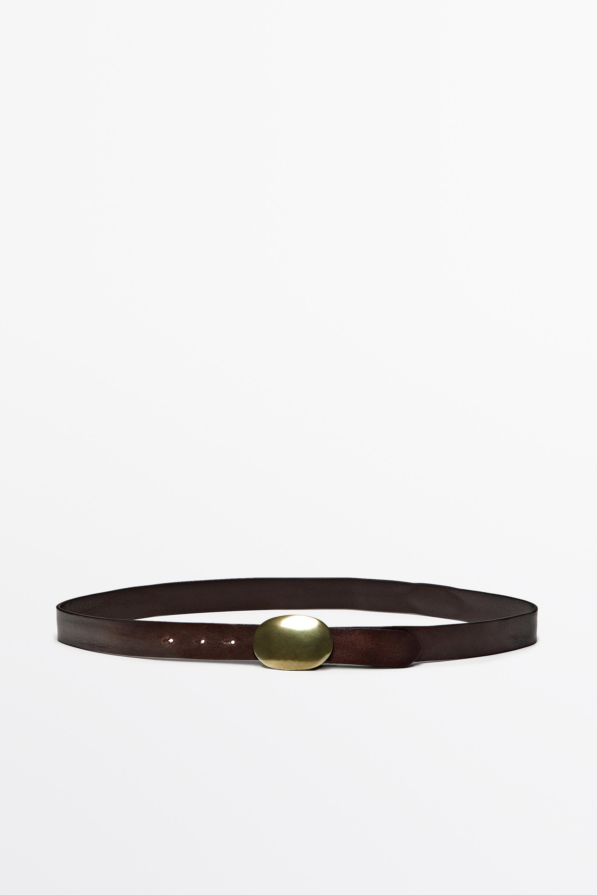 Nappa leather belt with metal plate buckle - BROWN