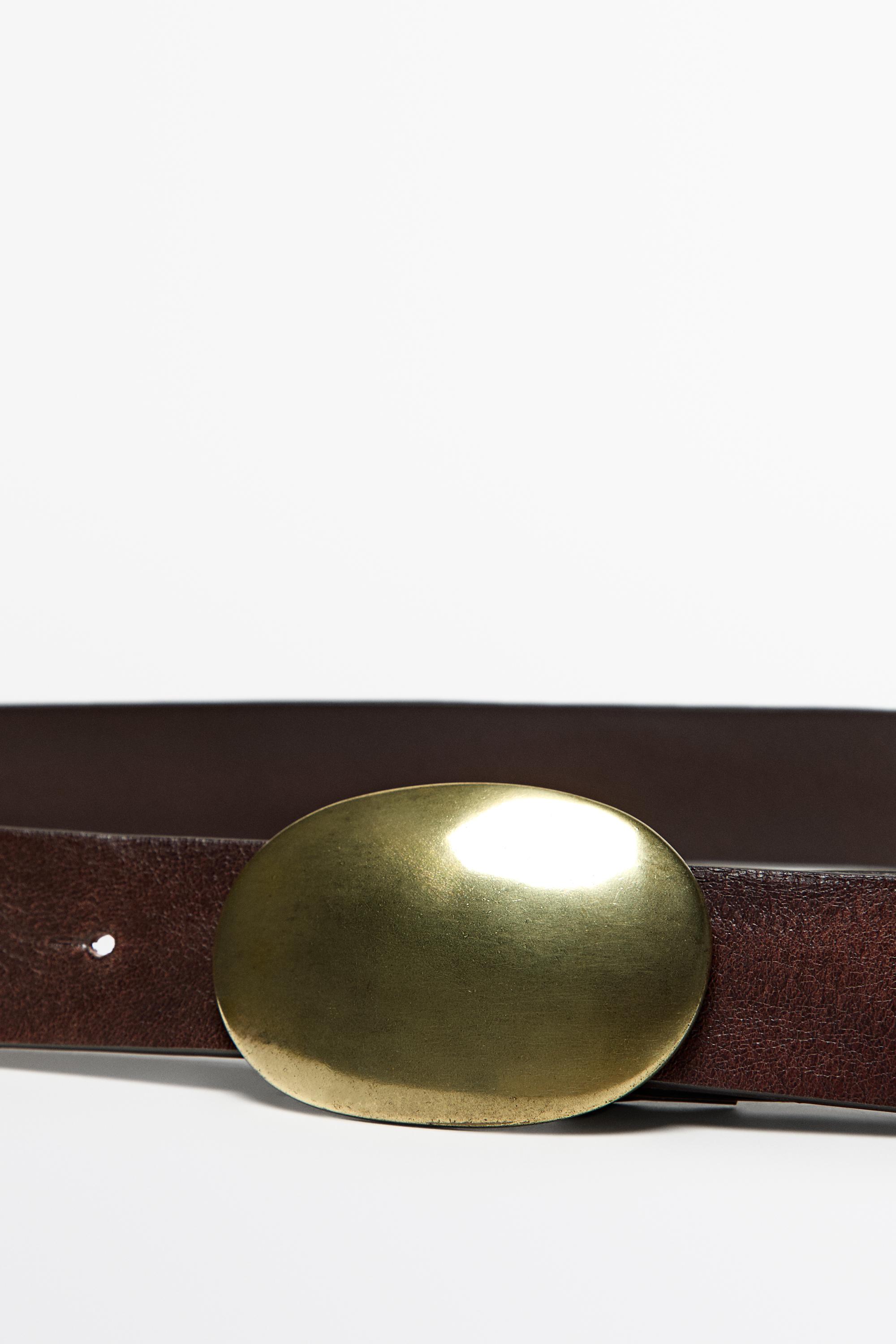 Nappa leather belt with metal plate buckle - BROWN