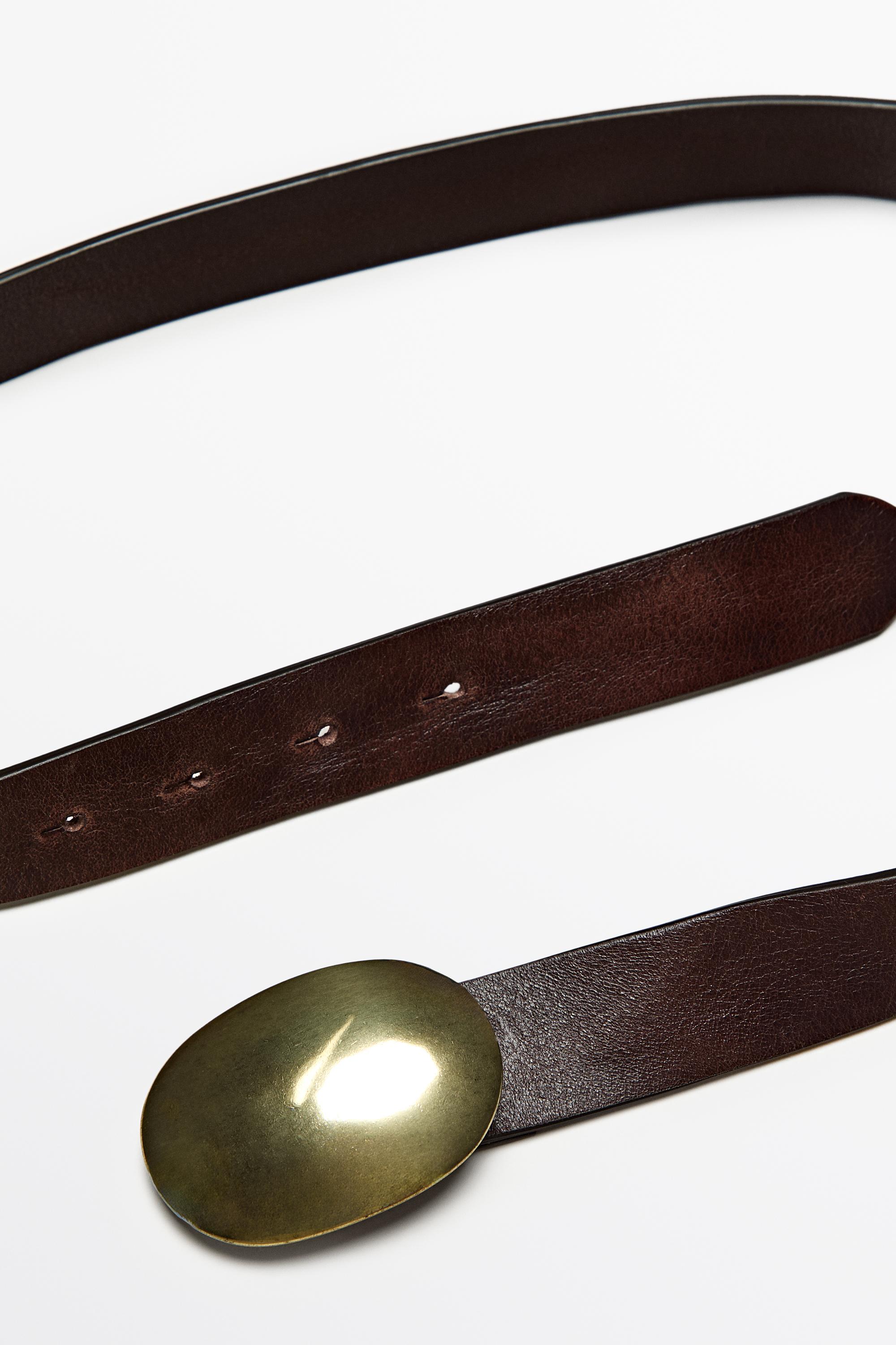 Nappa leather belt with metal plate buckle - BROWN