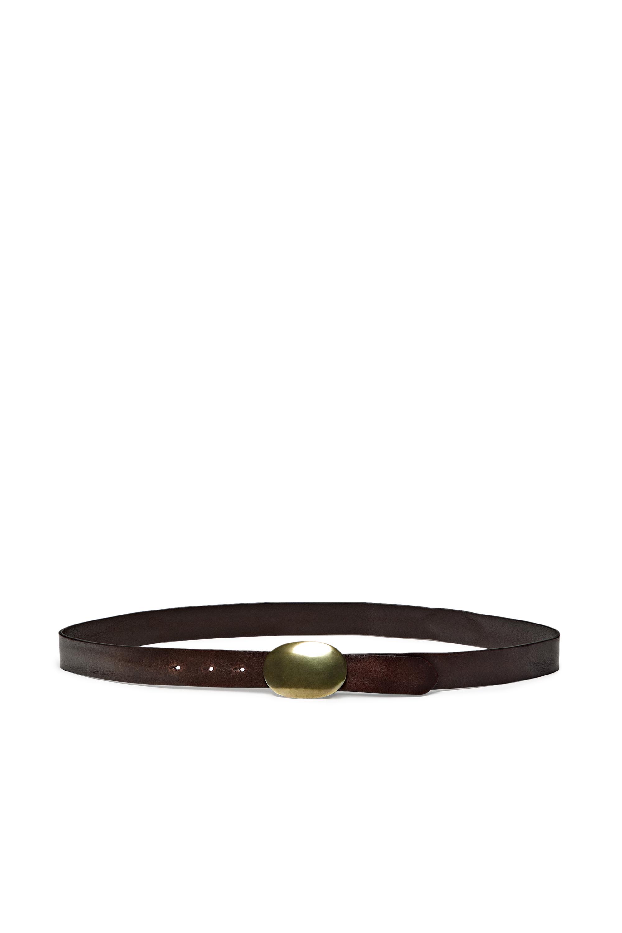 Nappa leather belt with metal plate buckle - BROWN
