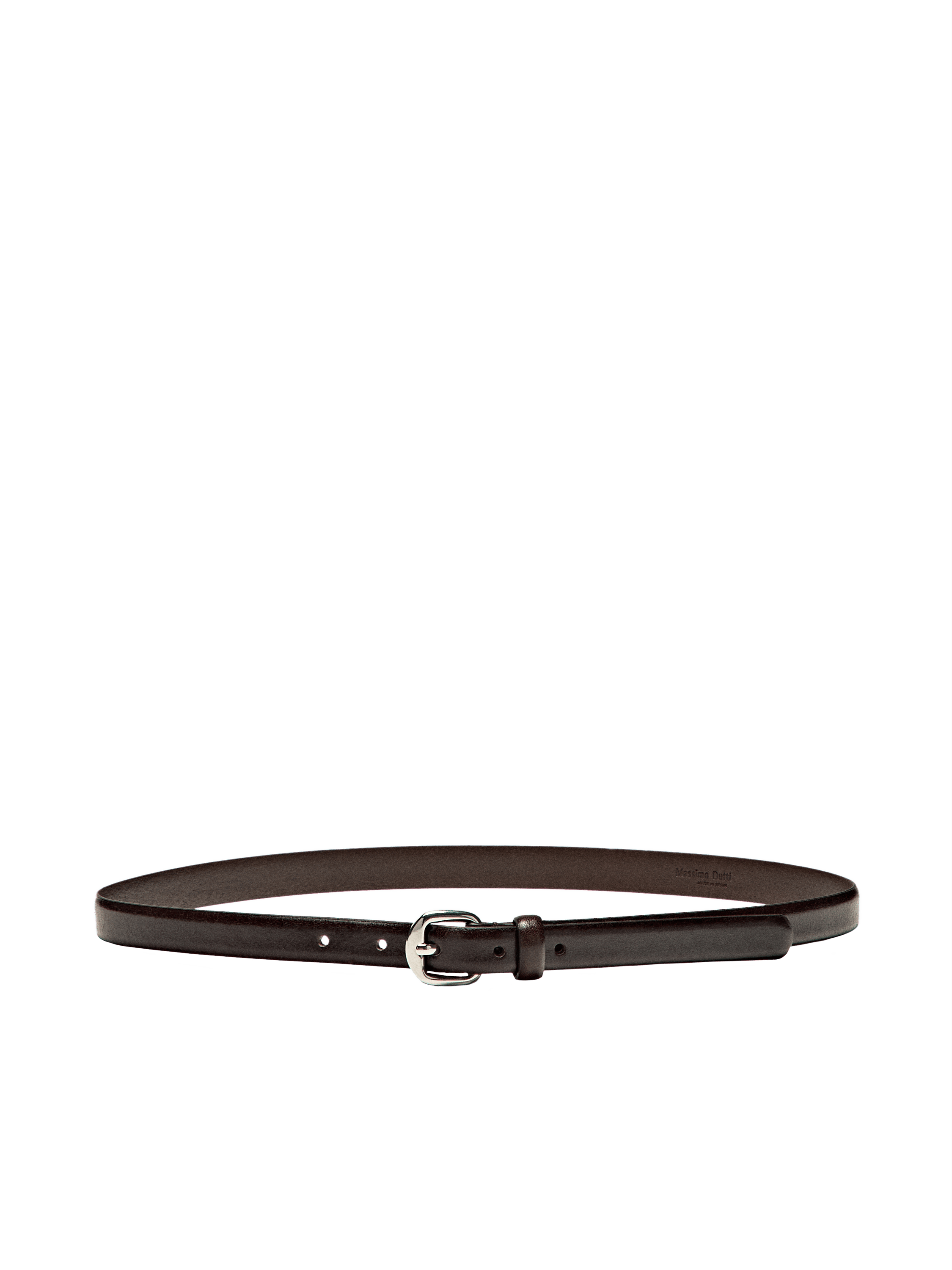 Leather belt with arched buckle - BROWN