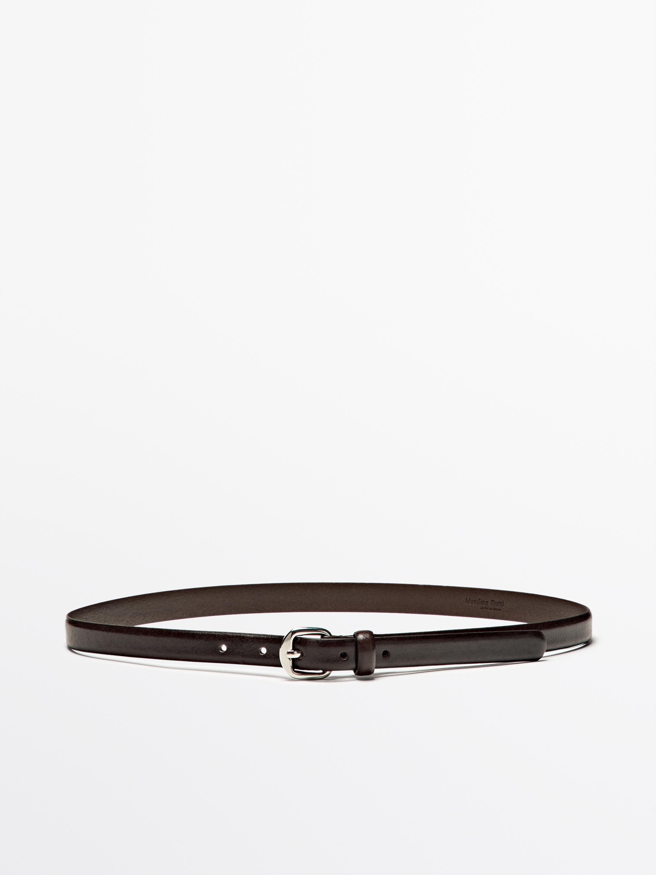 Leather belt with arched buckle - BROWN