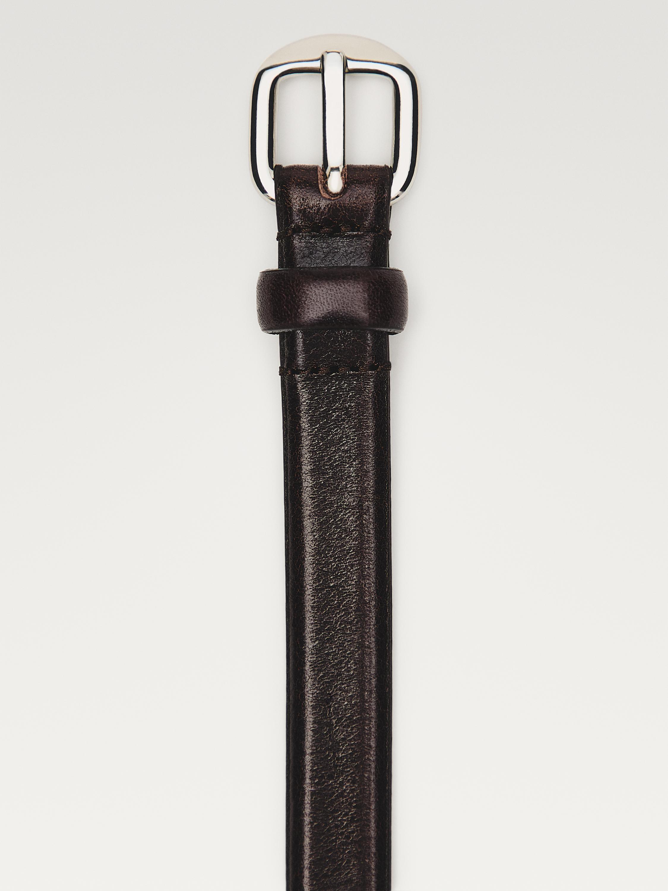 Leather belt with arched buckle - BROWN