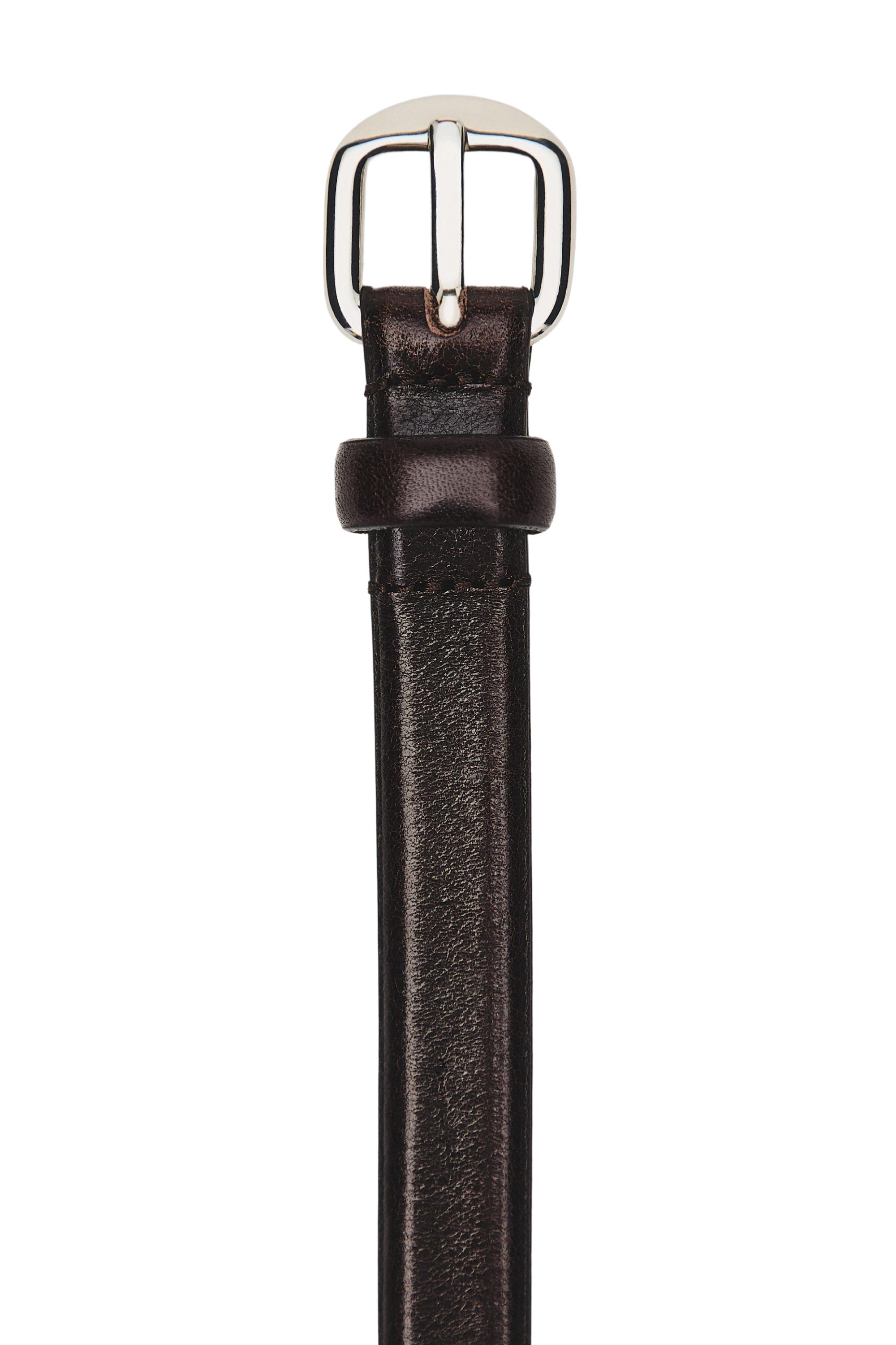 Leather belt with arched buckle - BROWN