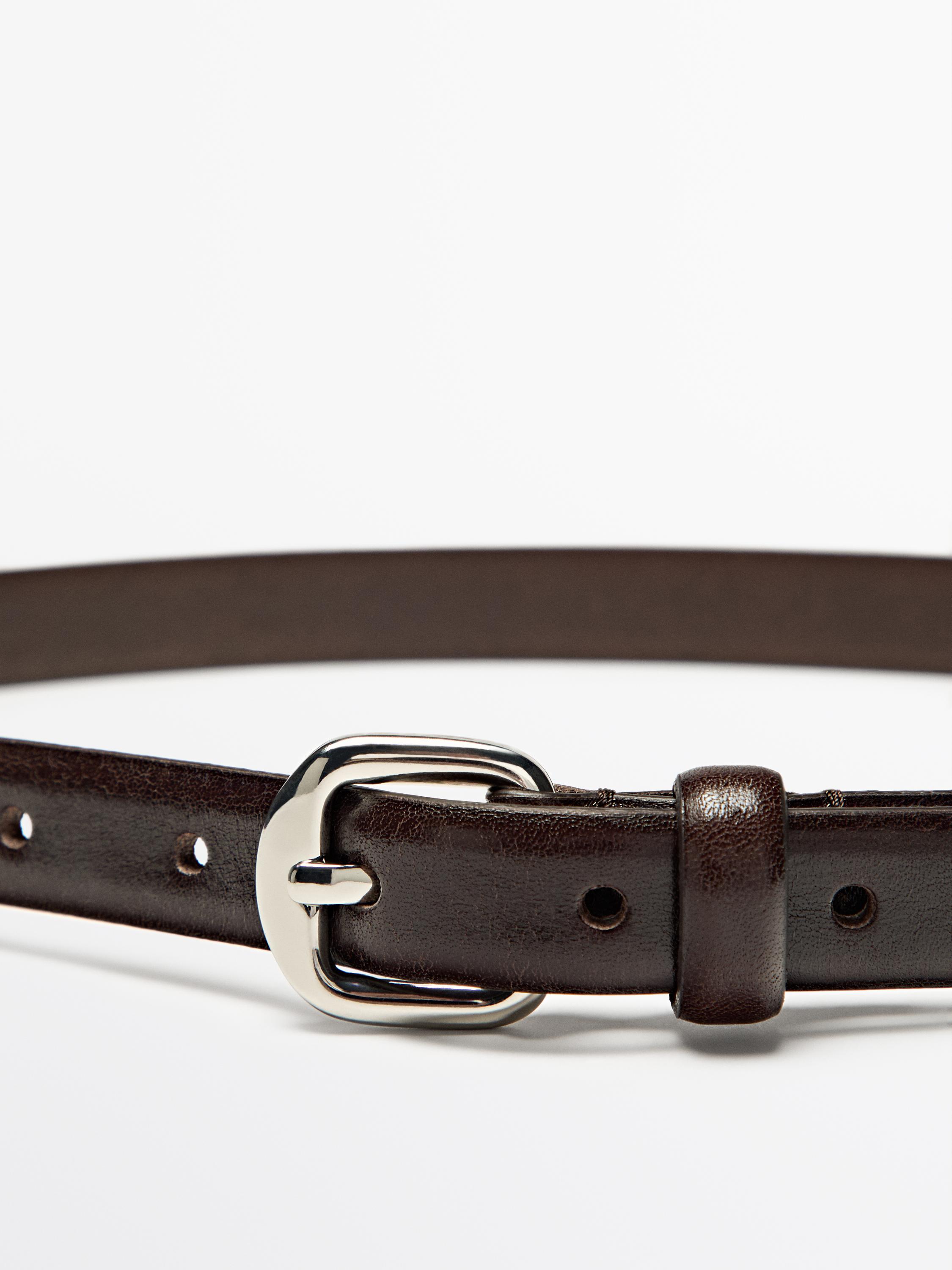 Leather belt with arched buckle - BROWN
