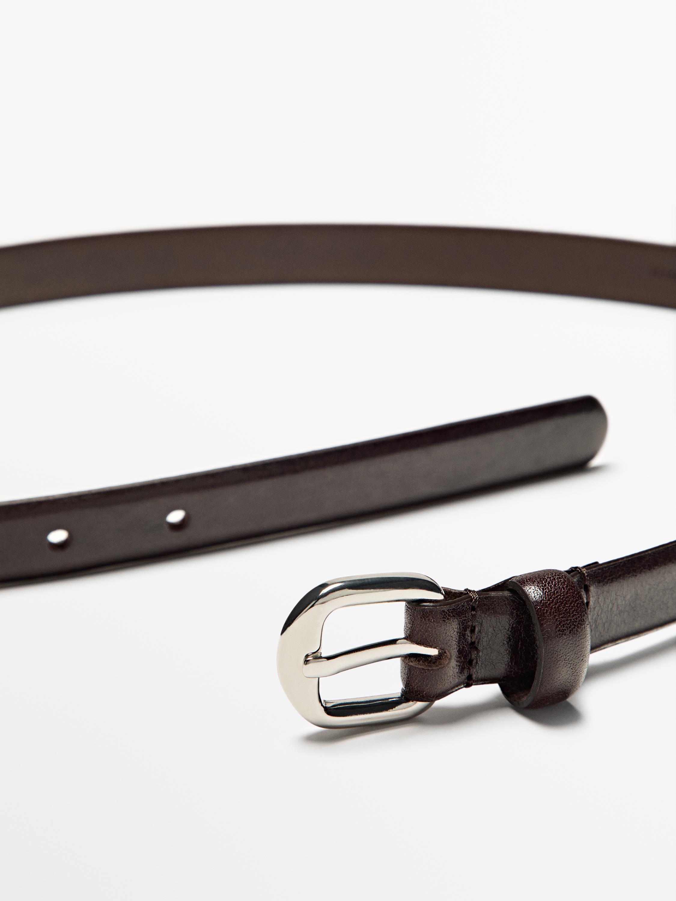 Leather belt with arched buckle - BROWN