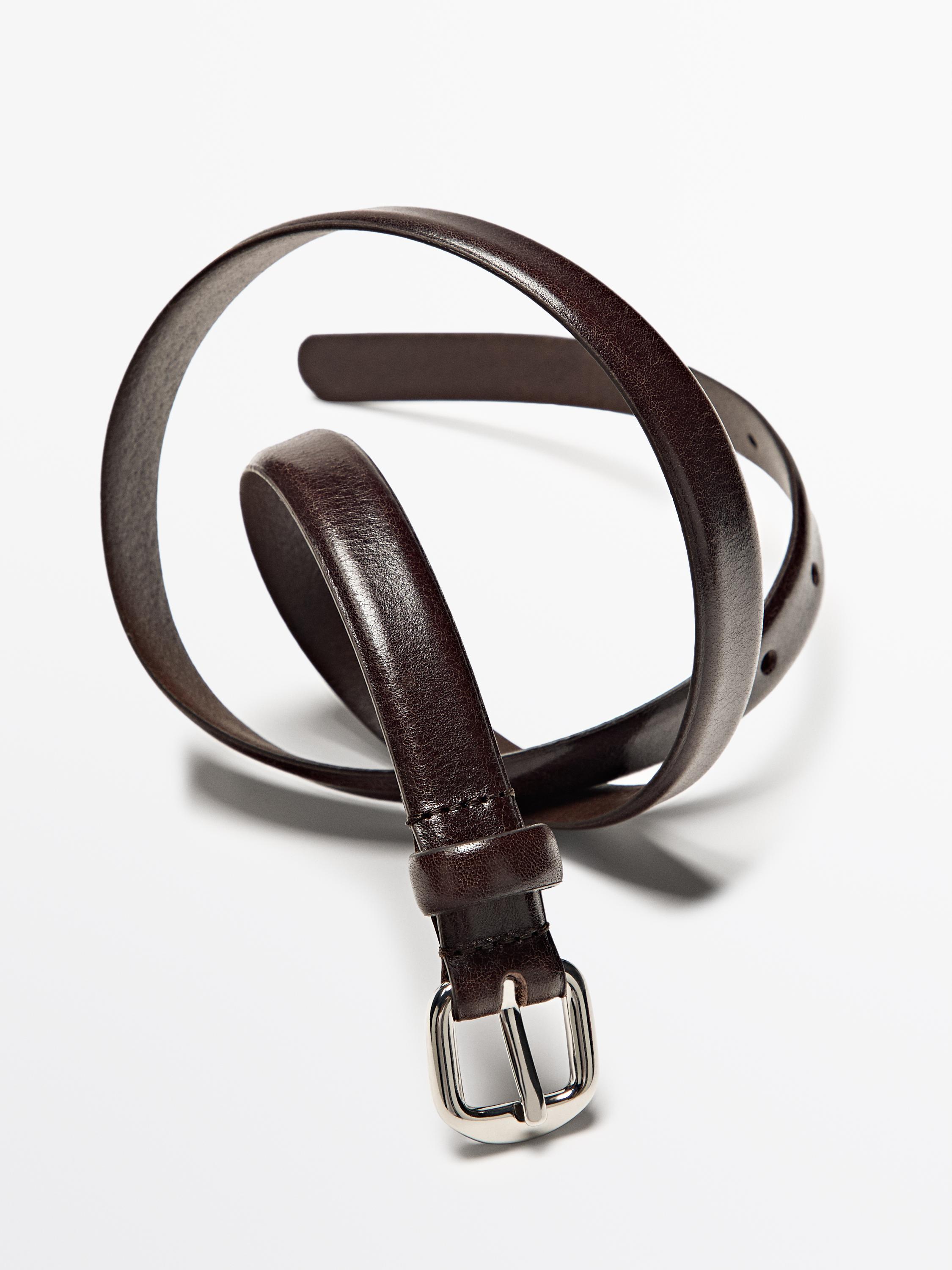 Leather belt with arched buckle - BROWN