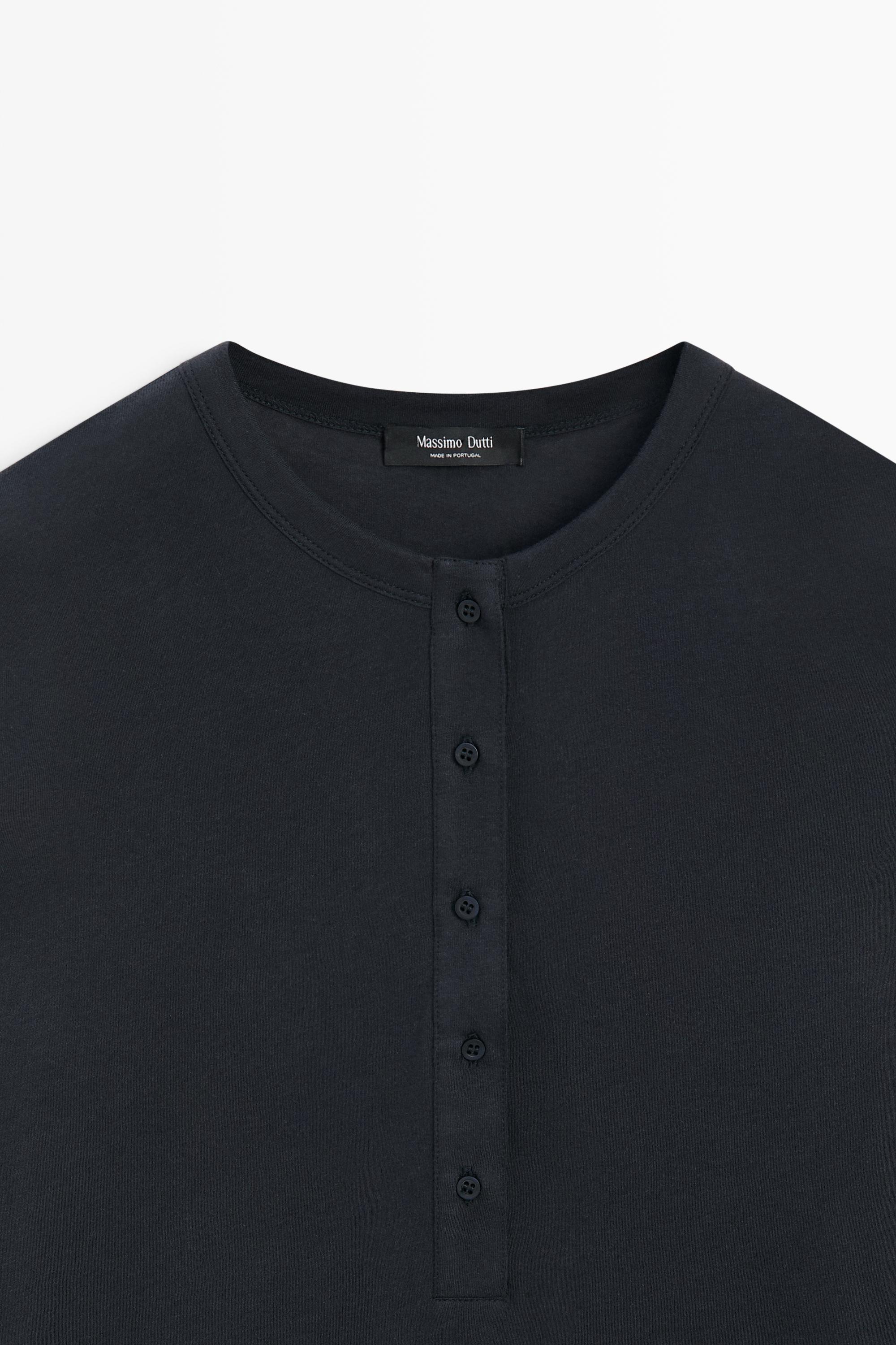 100% cotton henley T-shirt - BLUE