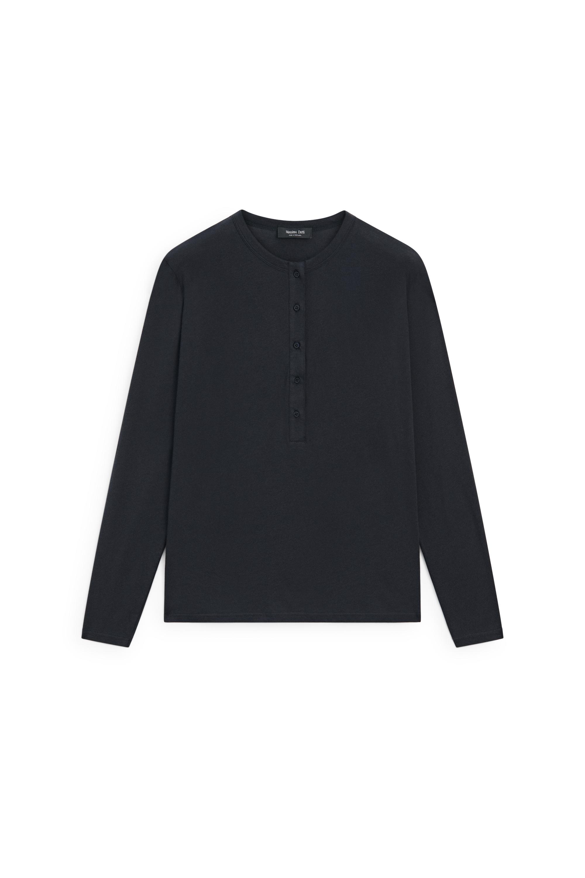 100% cotton henley T-shirt - BLUE
