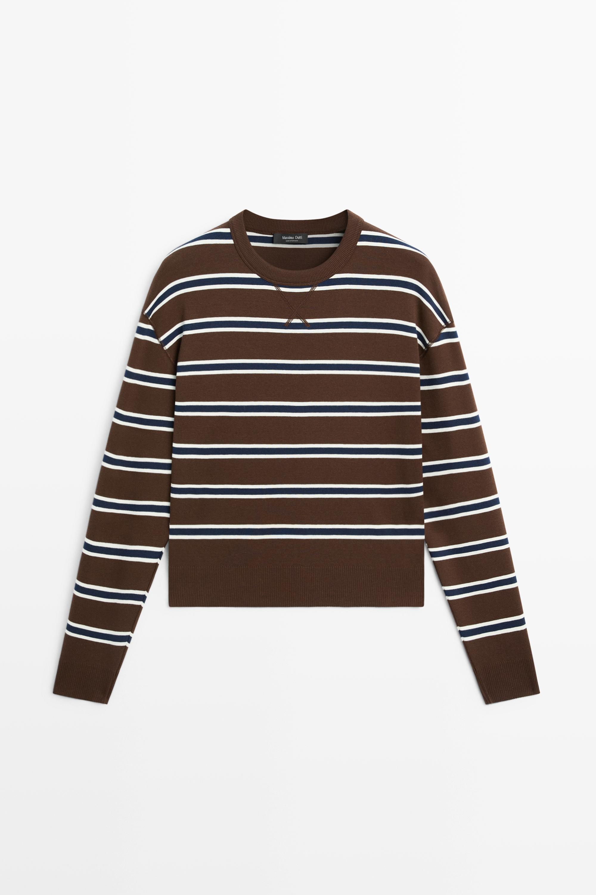 Striped interlock sweatshirt - BROWN