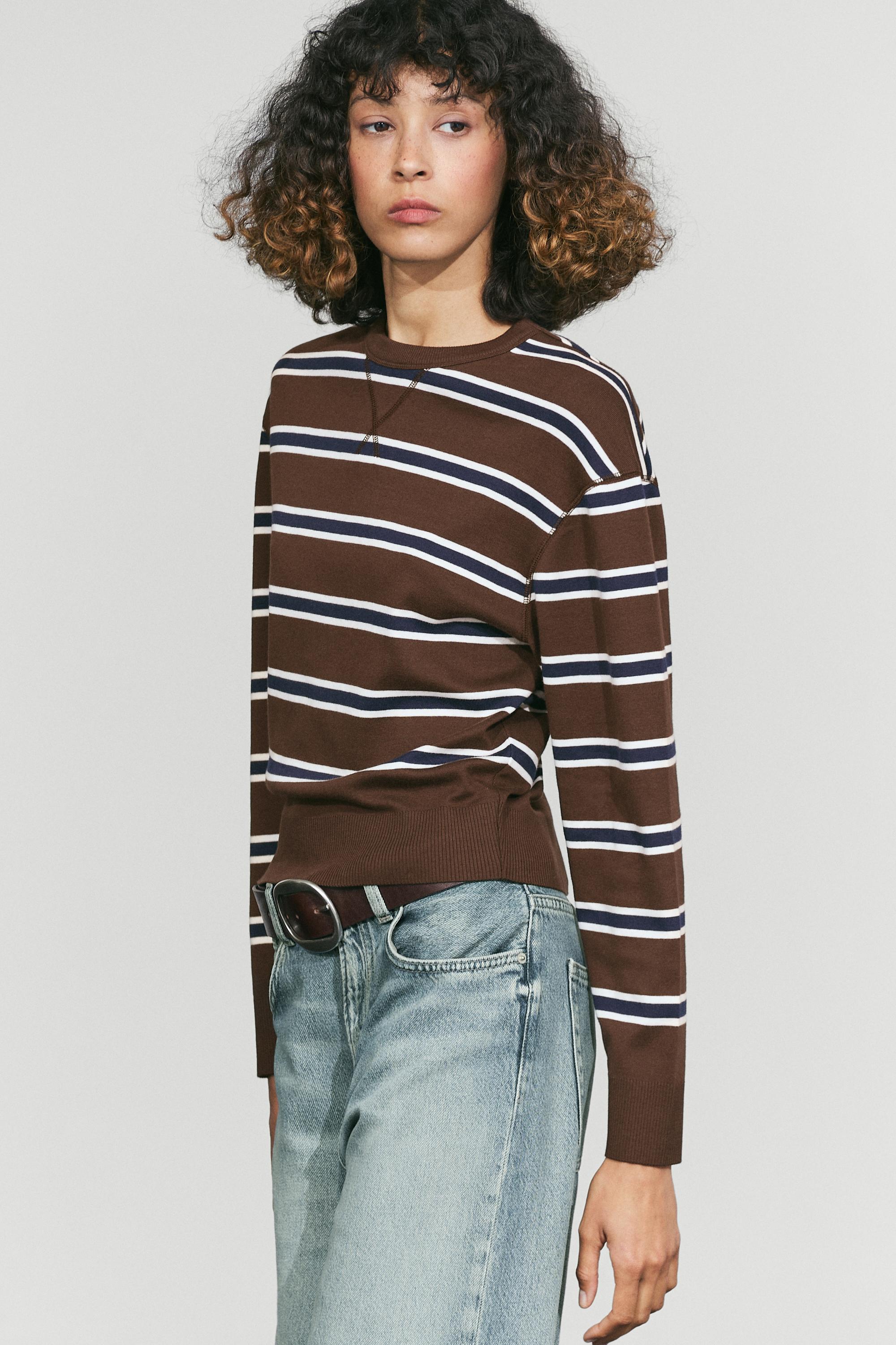 Striped interlock sweatshirt - BROWN