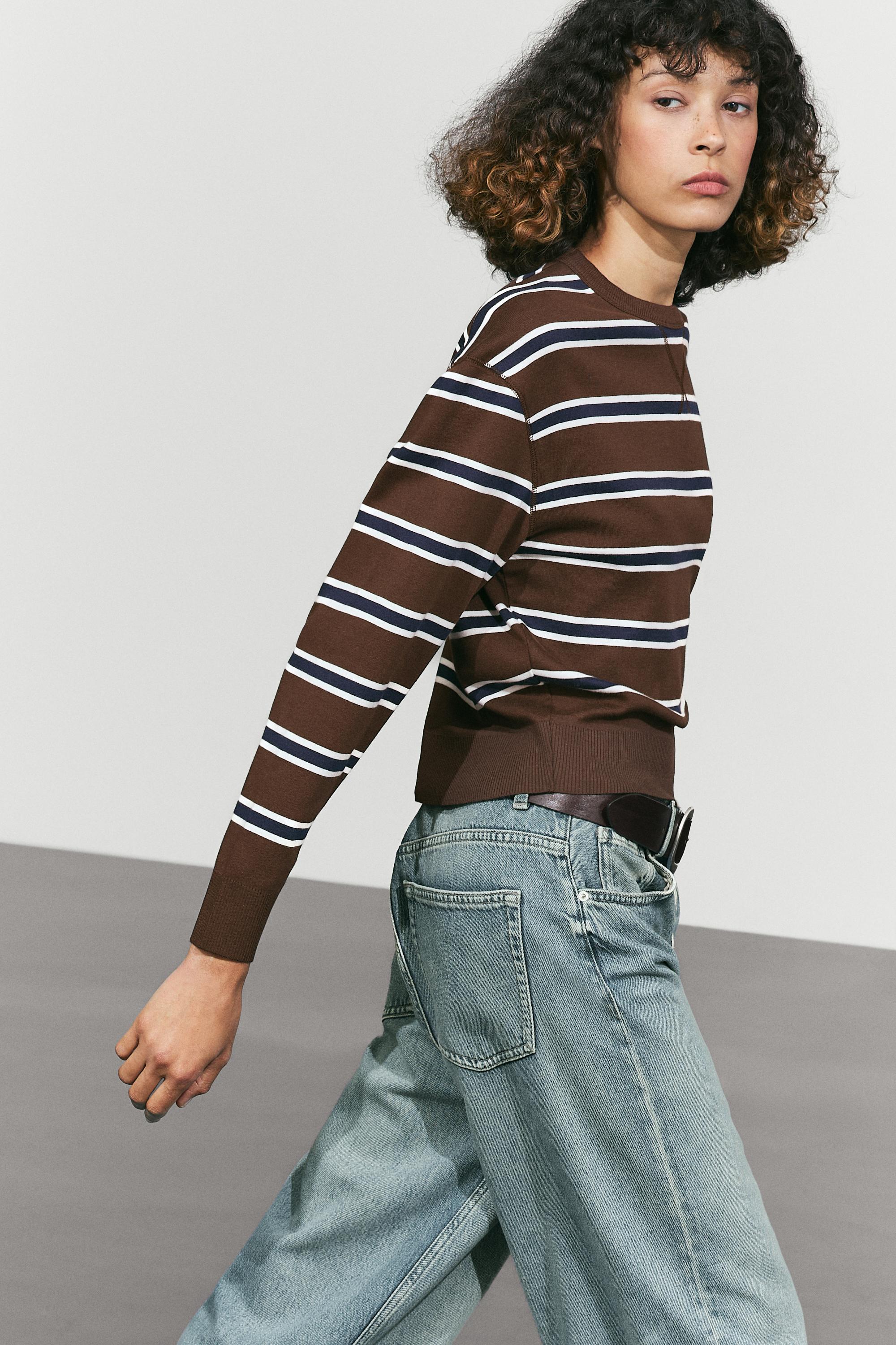Striped interlock sweatshirt - BROWN