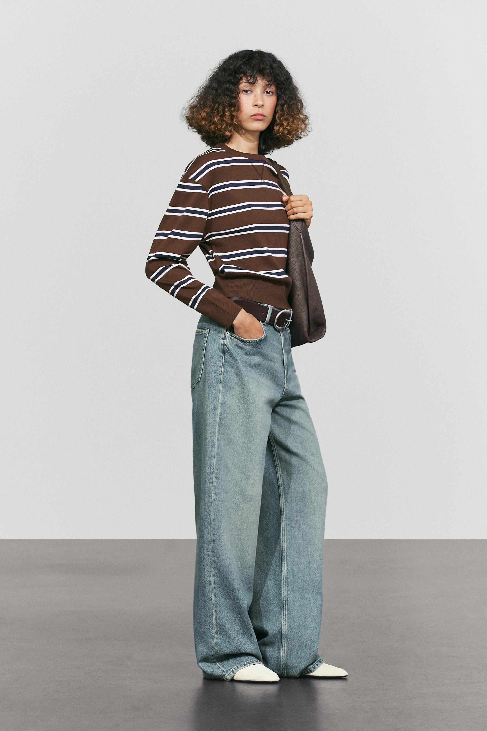 Striped interlock sweatshirt - BROWN