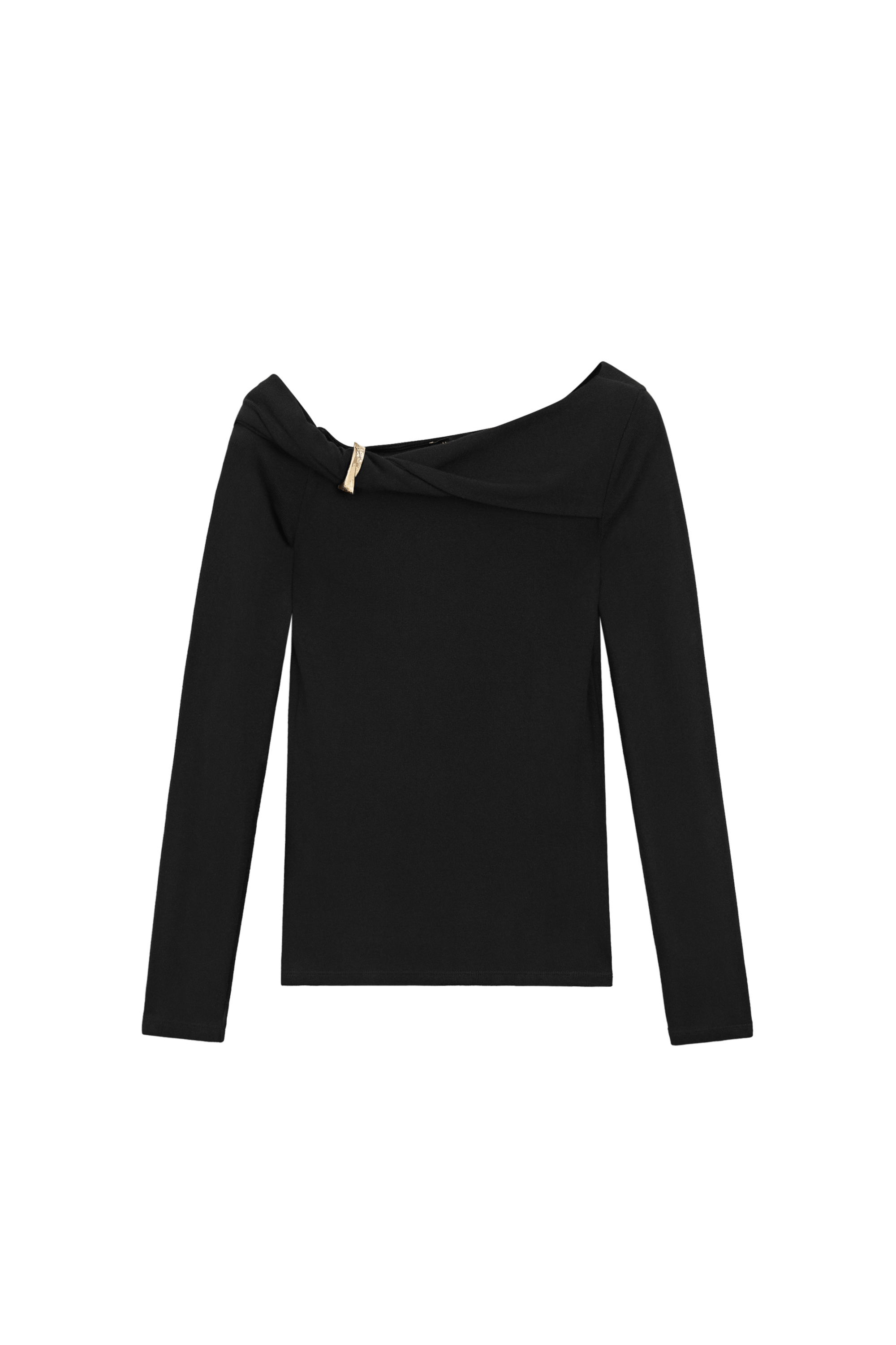 Long sleeve top with metallic detail - BLACK