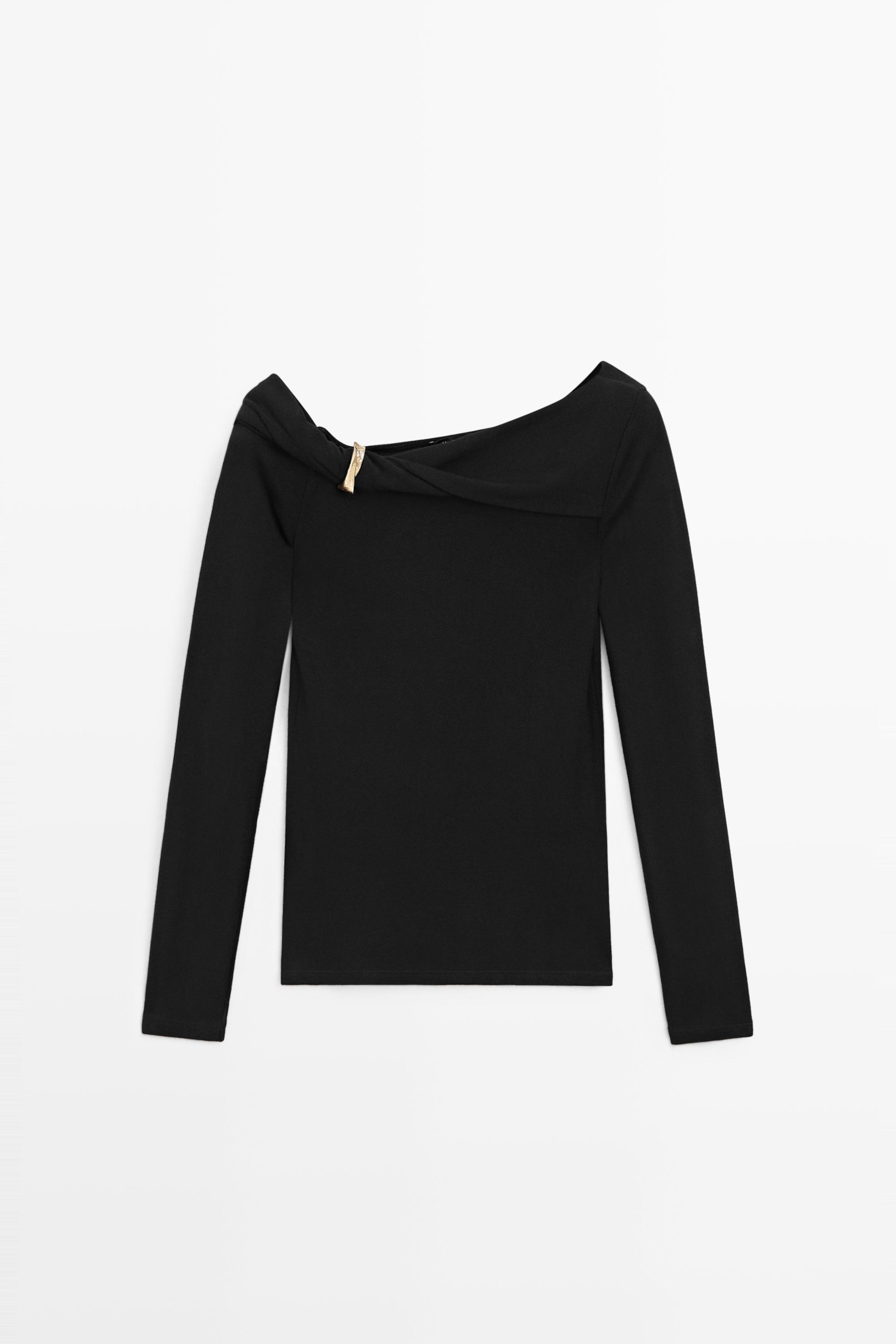 Long sleeve top with metallic detail - BLACK
