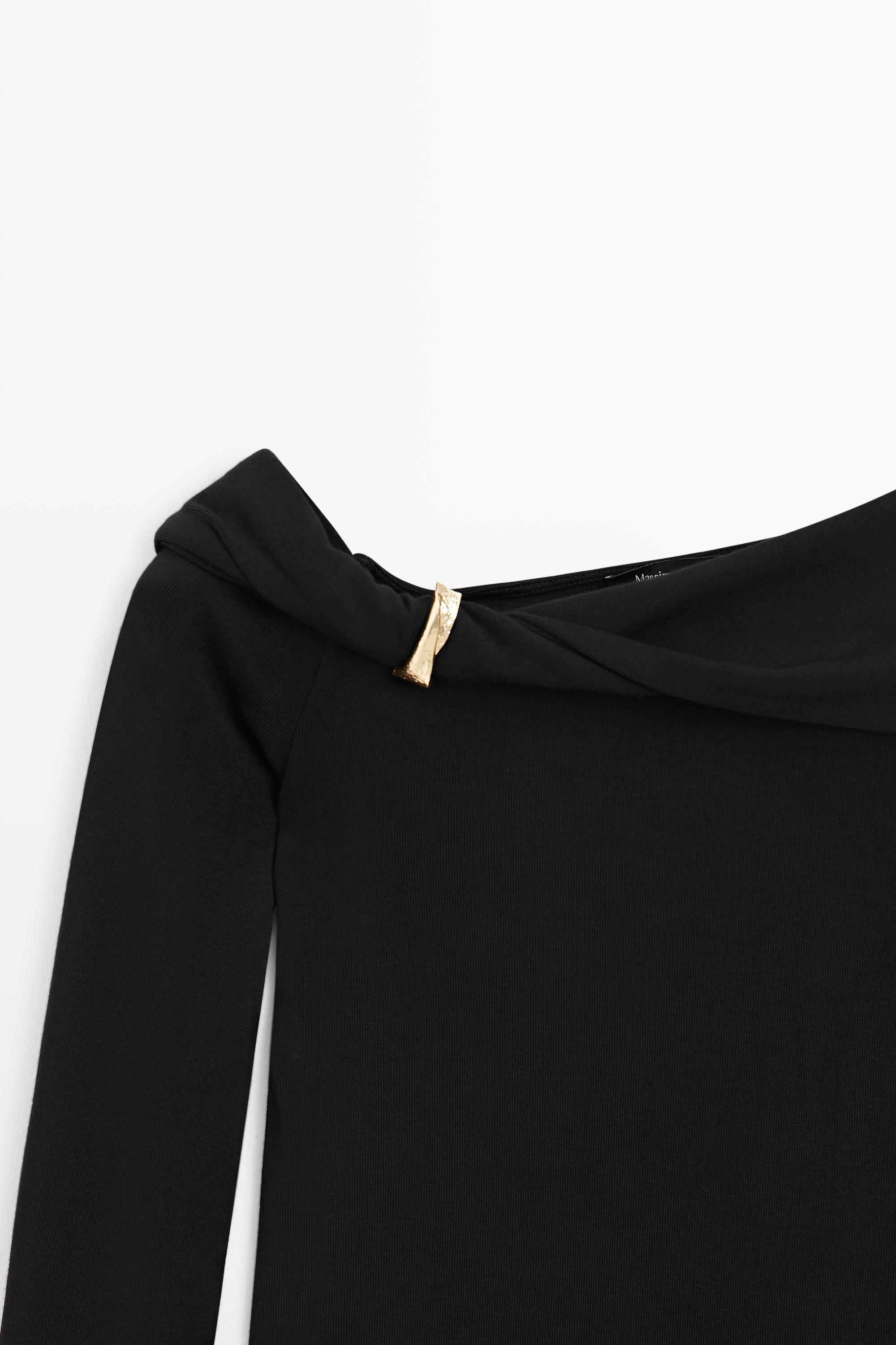 Long sleeve top with metallic detail - BLACK