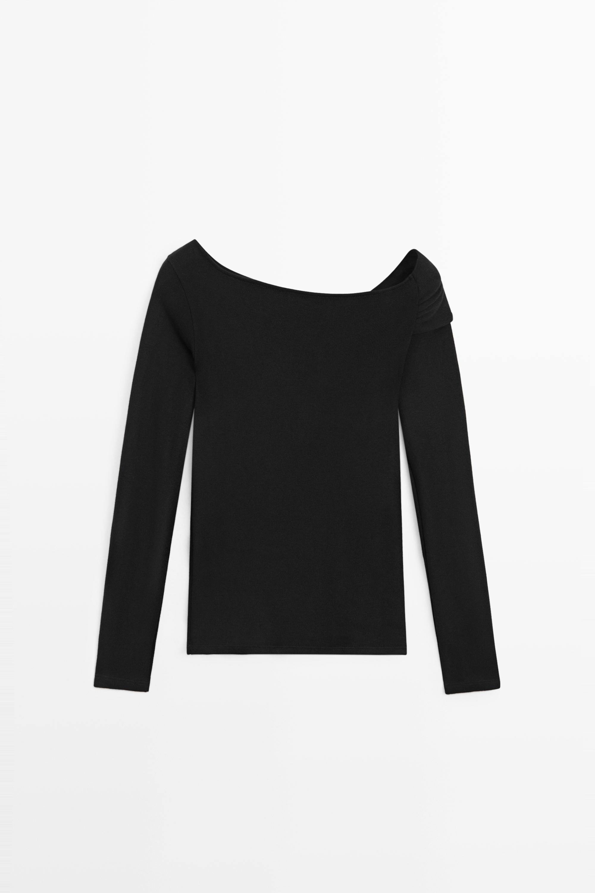 Long sleeve top with metallic detail - BLACK