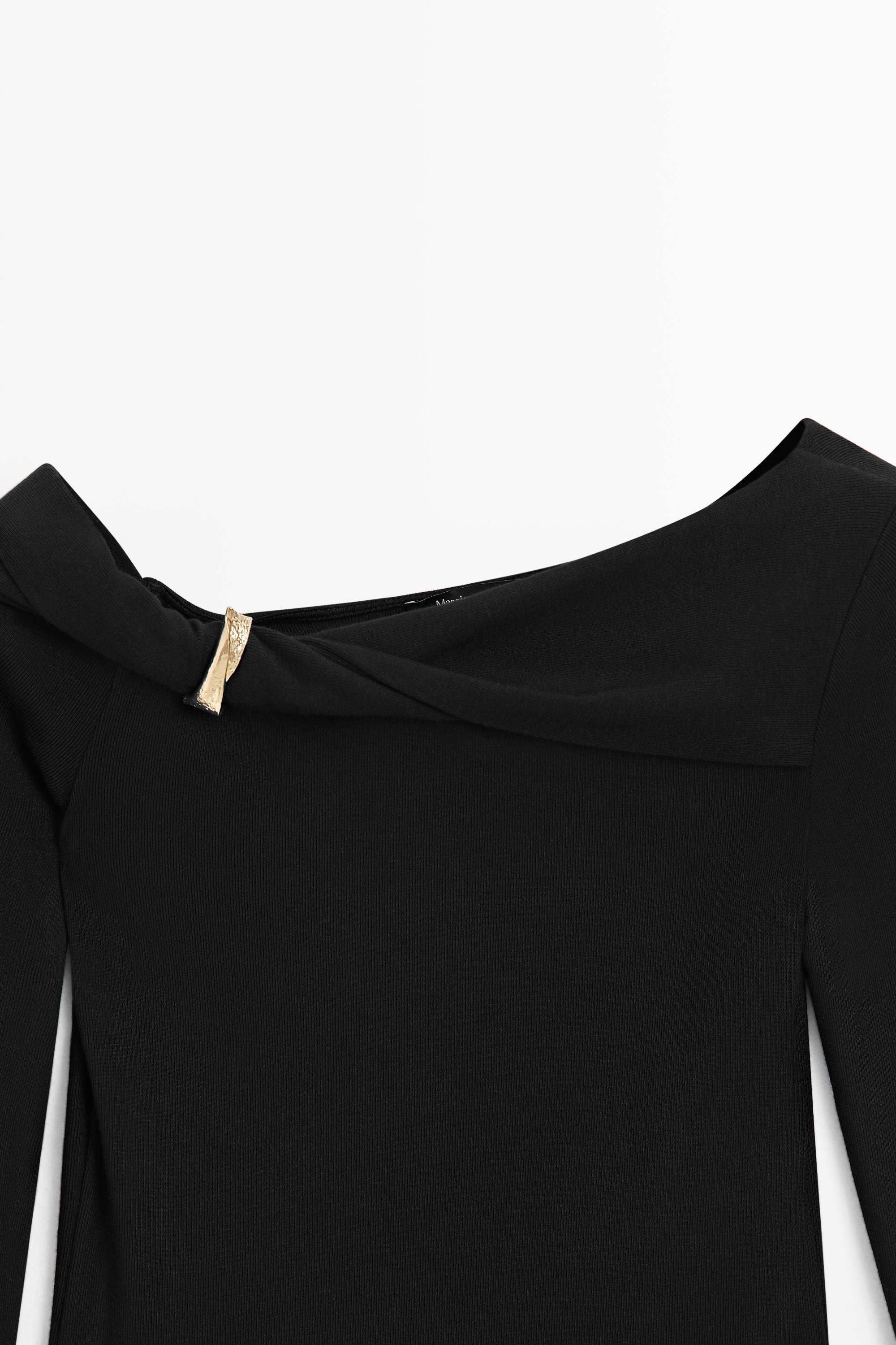 Long sleeve top with metallic detail - BLACK