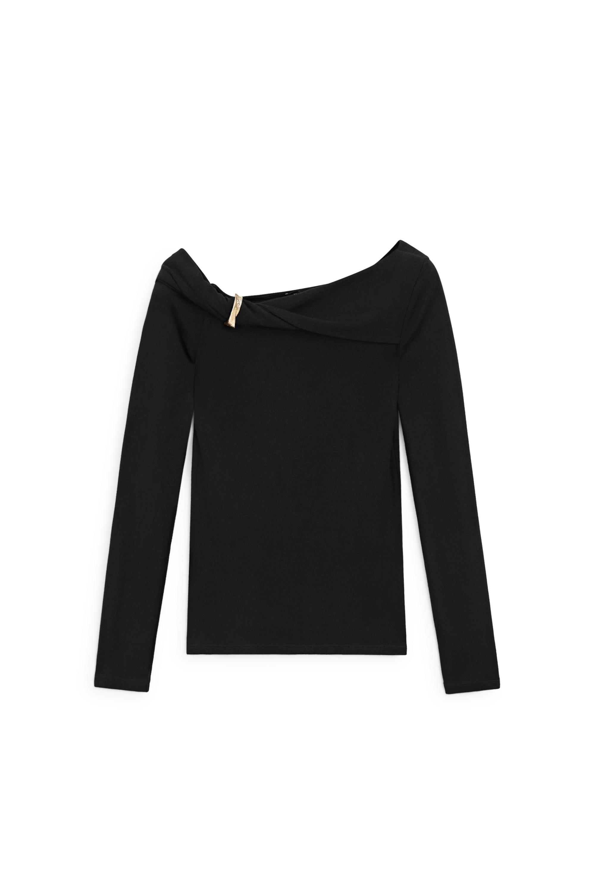 Long sleeve top with metallic detail - BLACK