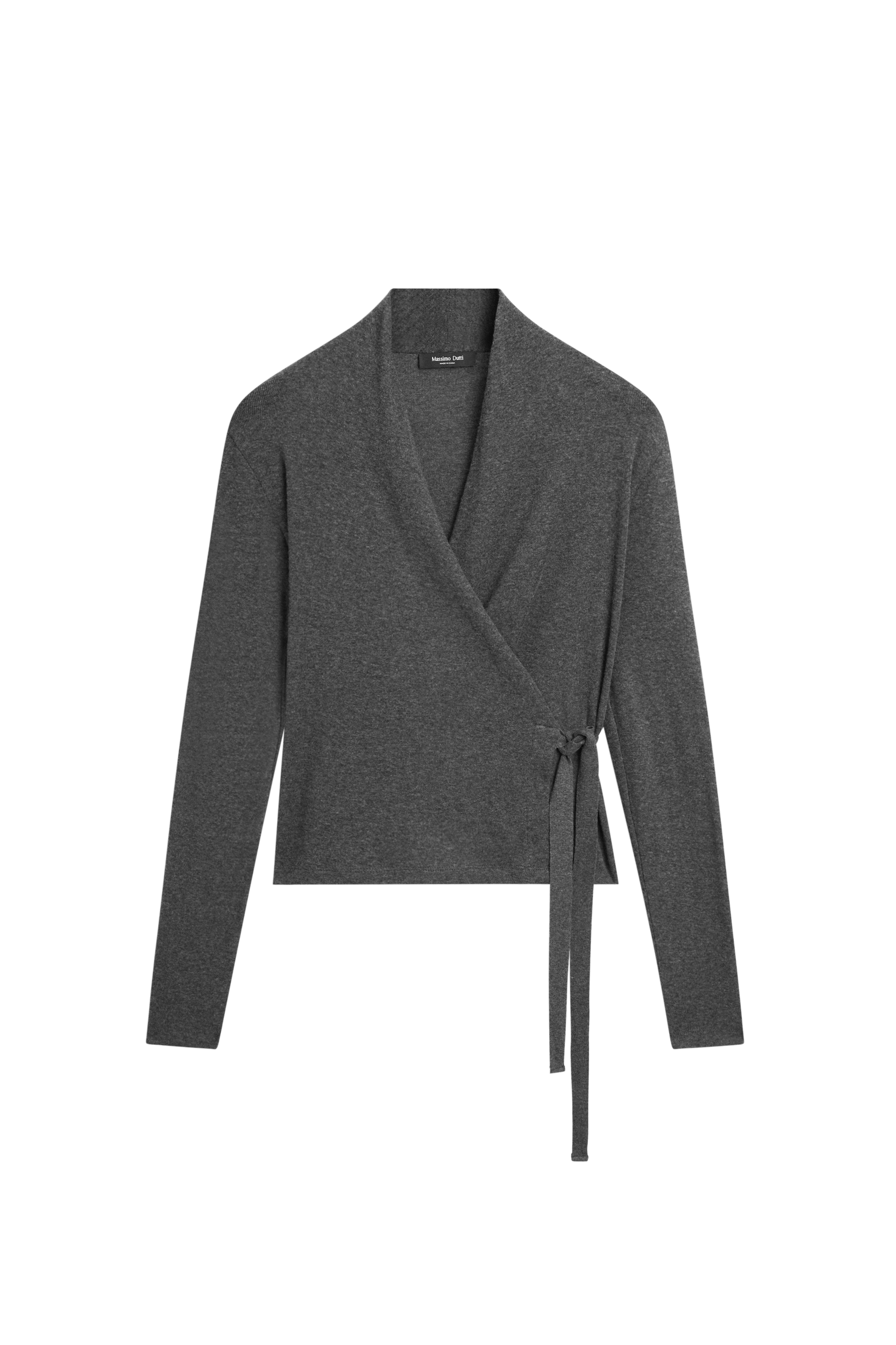 Cotton-cashmere blend wrap T-shirt - GREY MARL