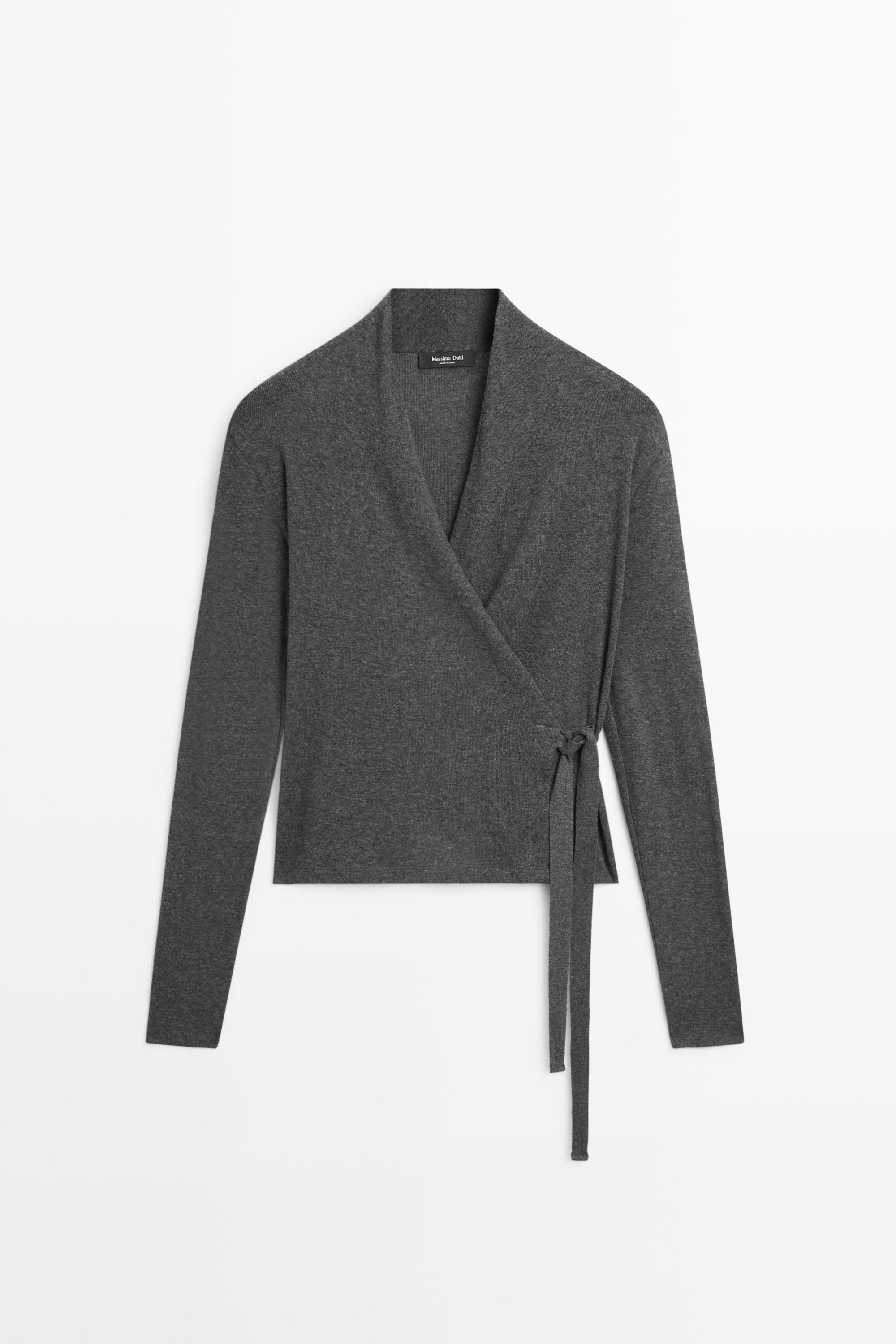 Cotton-cashmere blend wrap T-shirt - GREY MARL