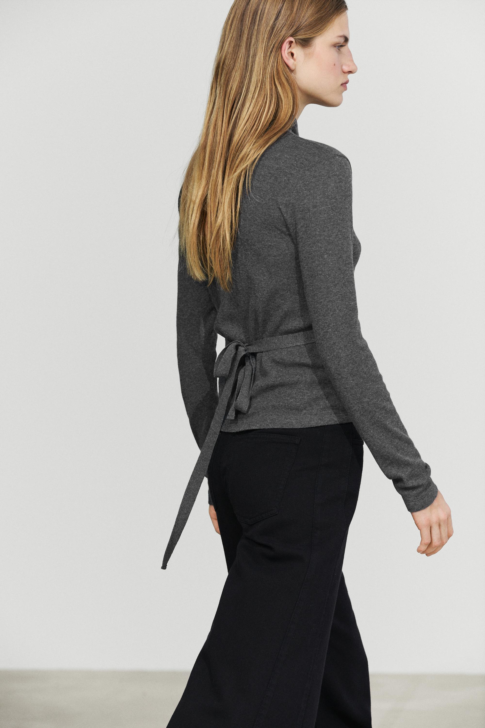 Cotton-cashmere blend wrap T-shirt - GREY MARL