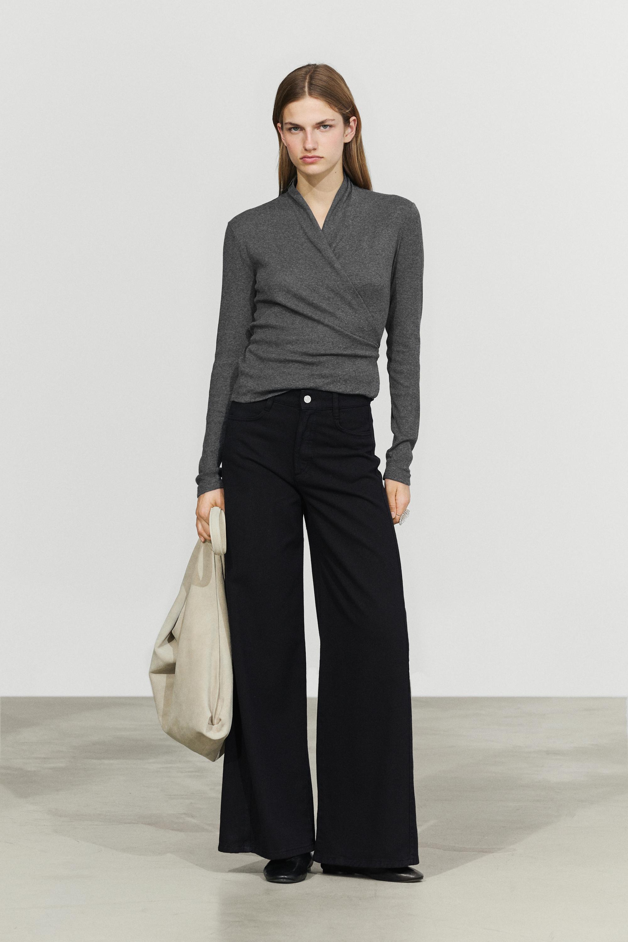 Cotton-cashmere blend wrap T-shirt - GREY MARL