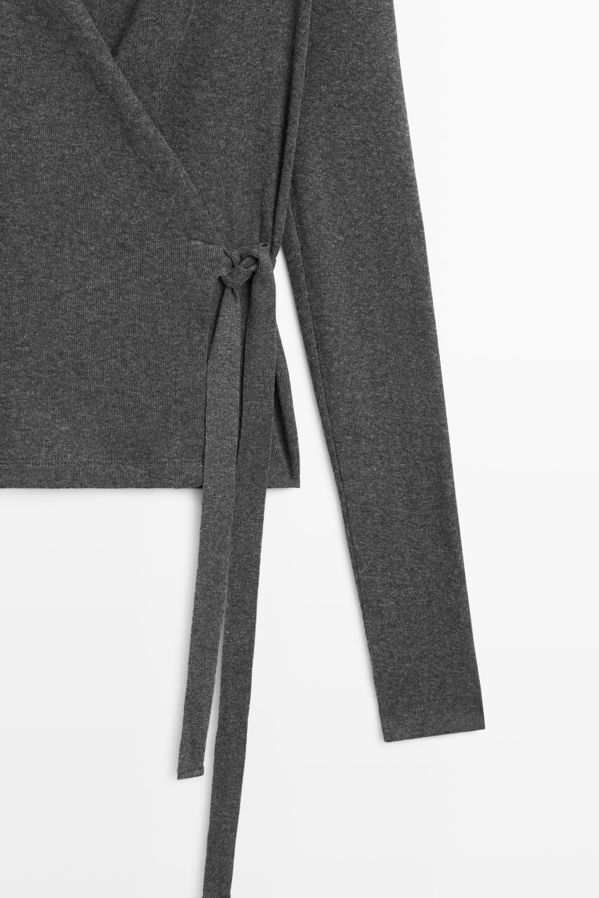 Cotton-cashmere blend wrap T-shirt - GREY MARL