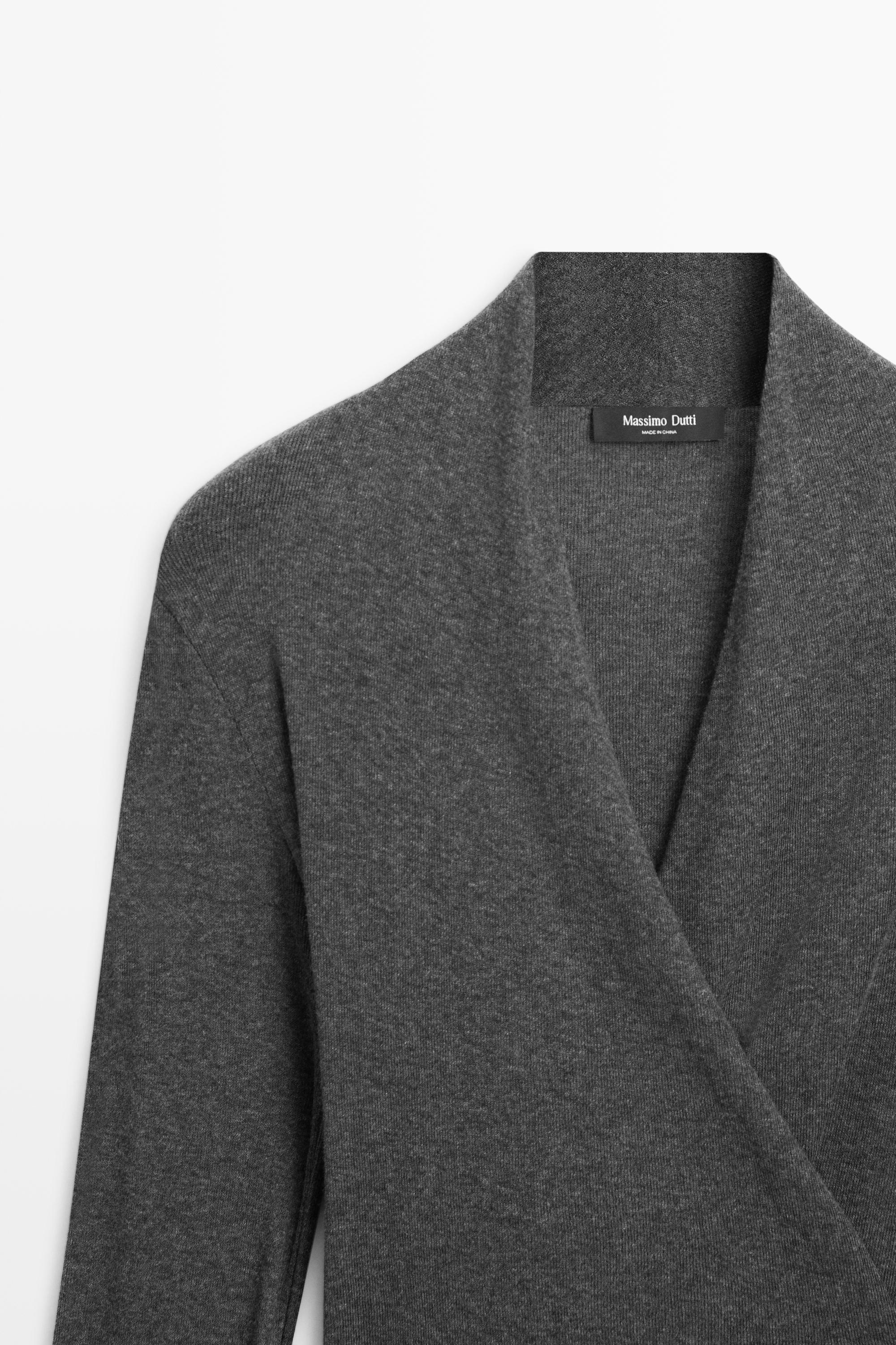 Cotton-cashmere blend wrap T-shirt - GREY MARL