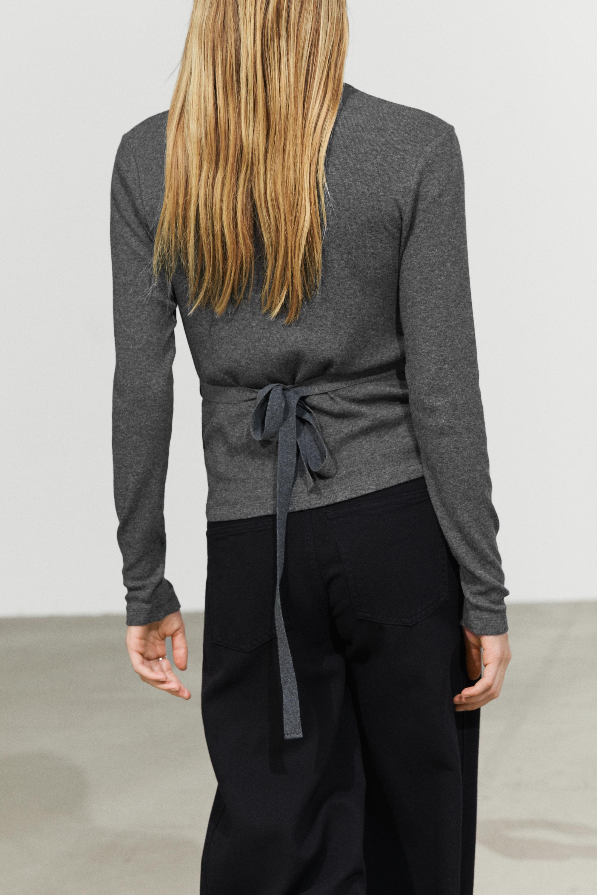 Cotton-cashmere blend wrap T-shirt - GREY MARL