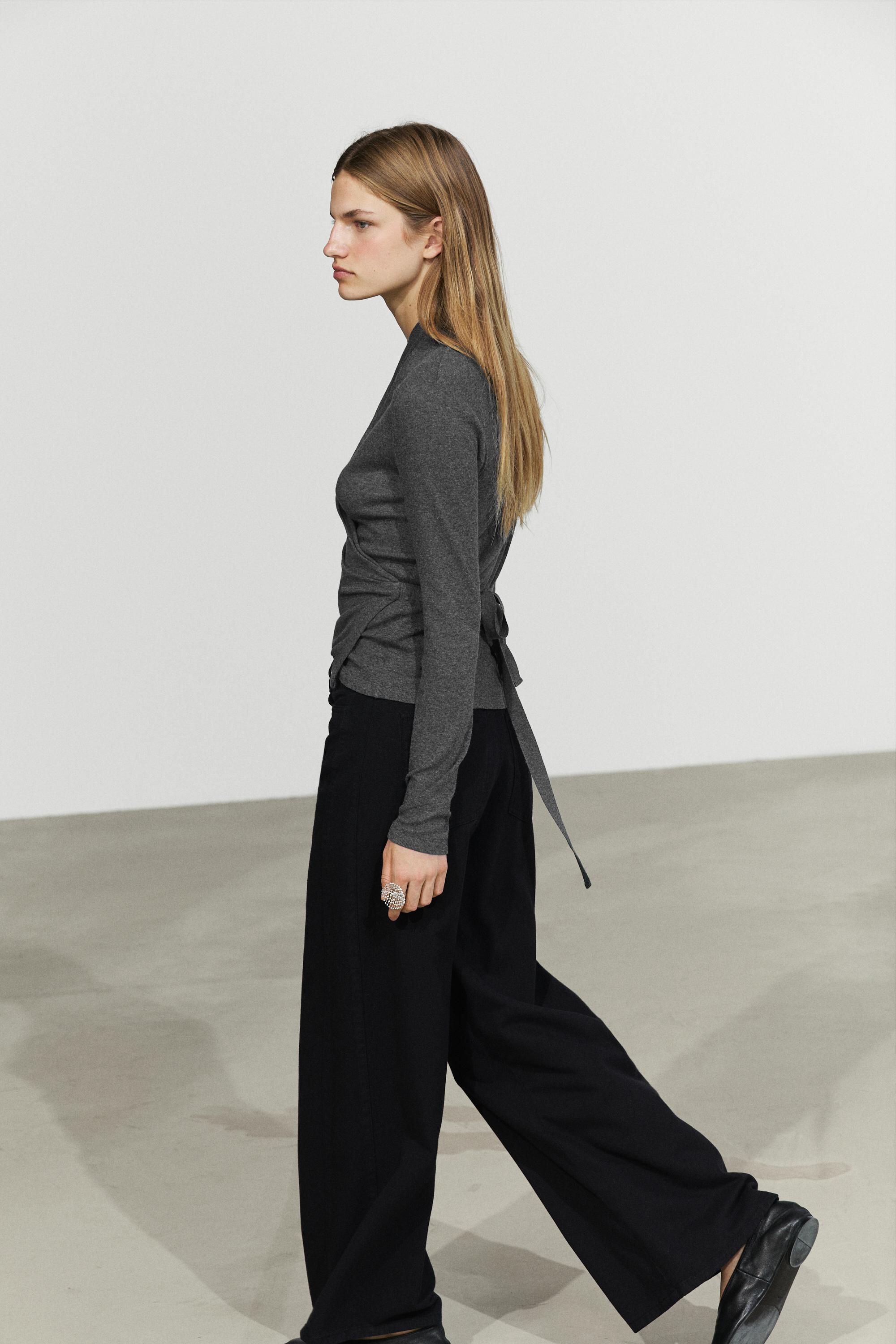 Cotton-cashmere blend wrap T-shirt - GREY MARL