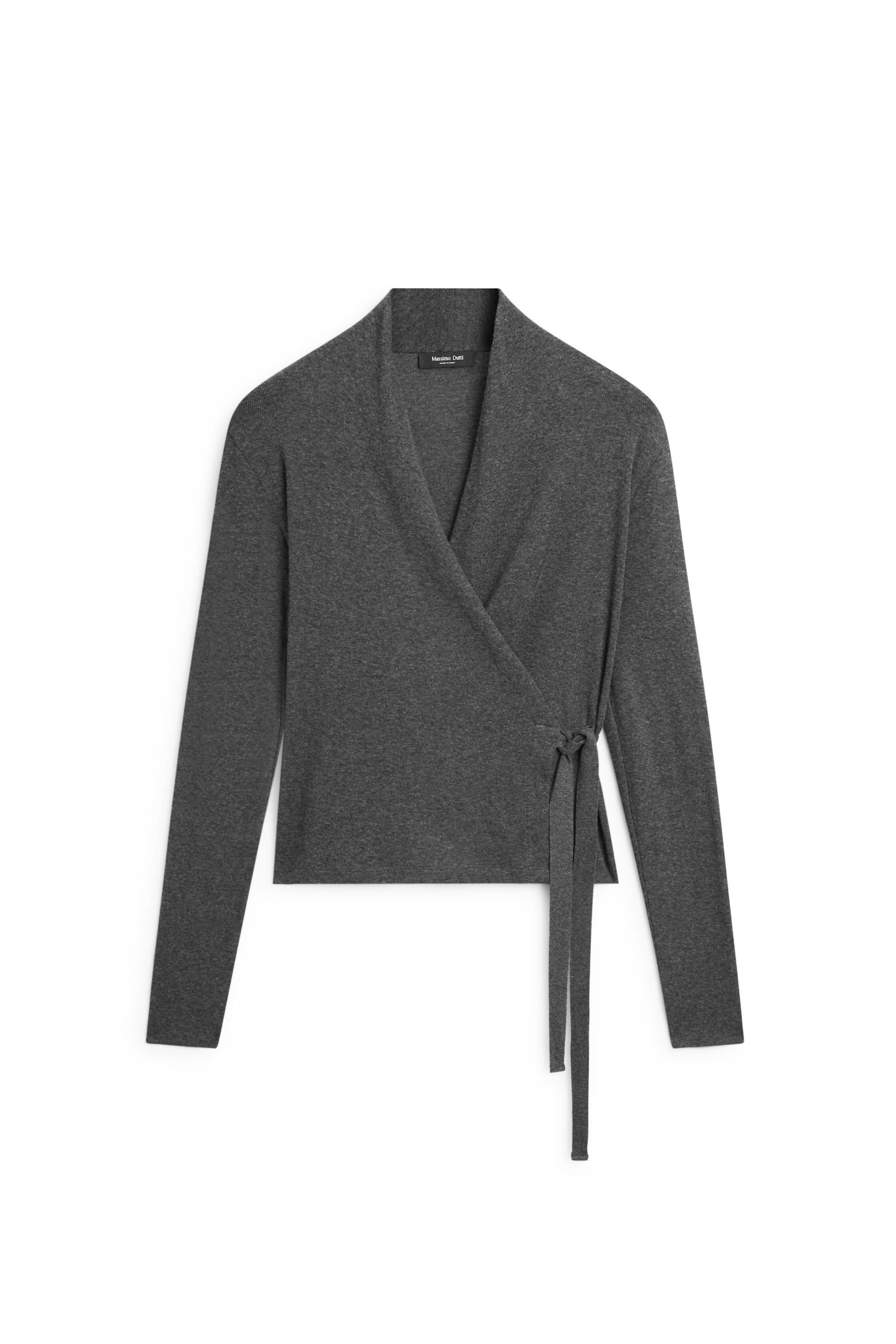 Cotton-cashmere blend wrap T-shirt - GREY MARL