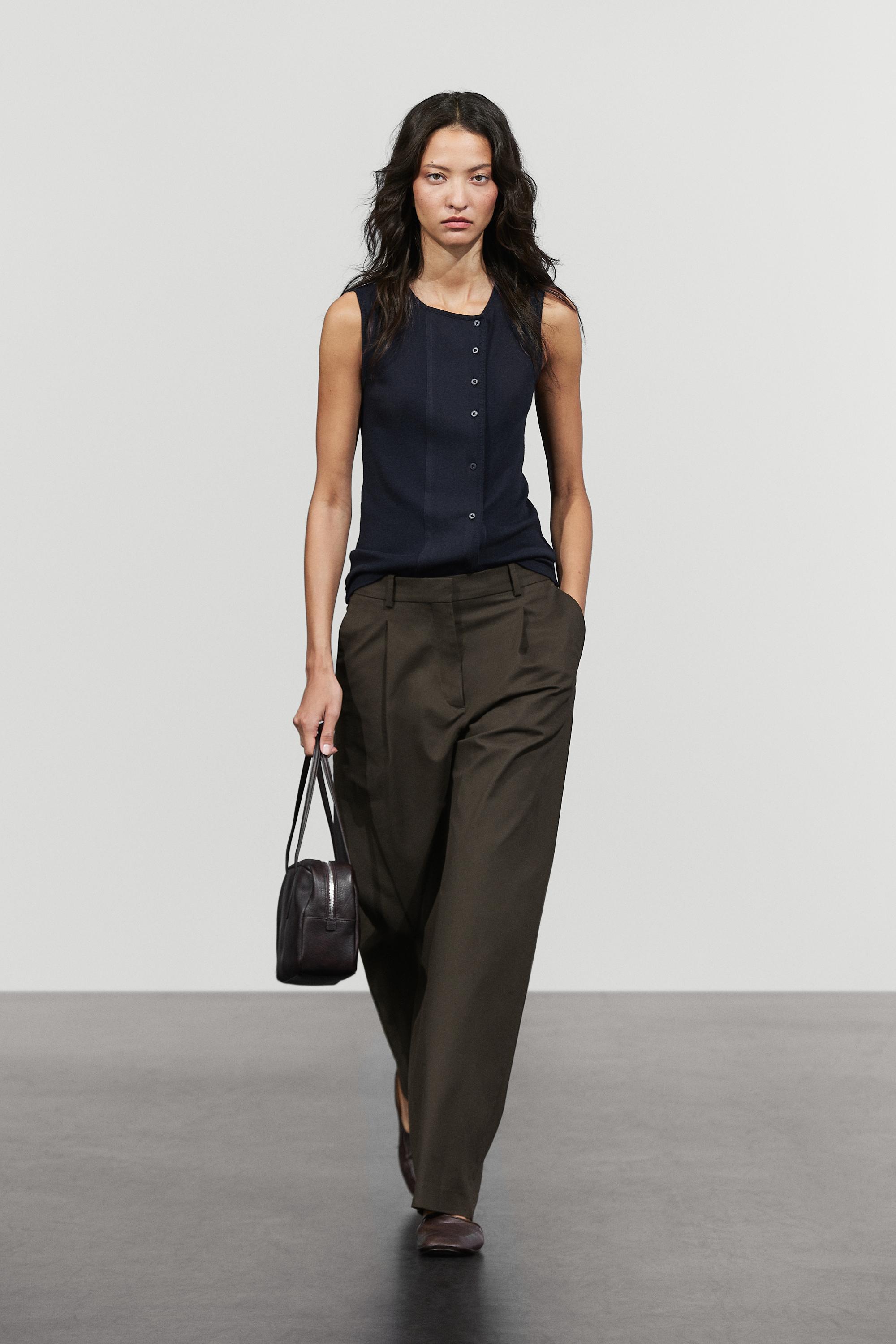 Cotton blend pleated pants - BLACK
