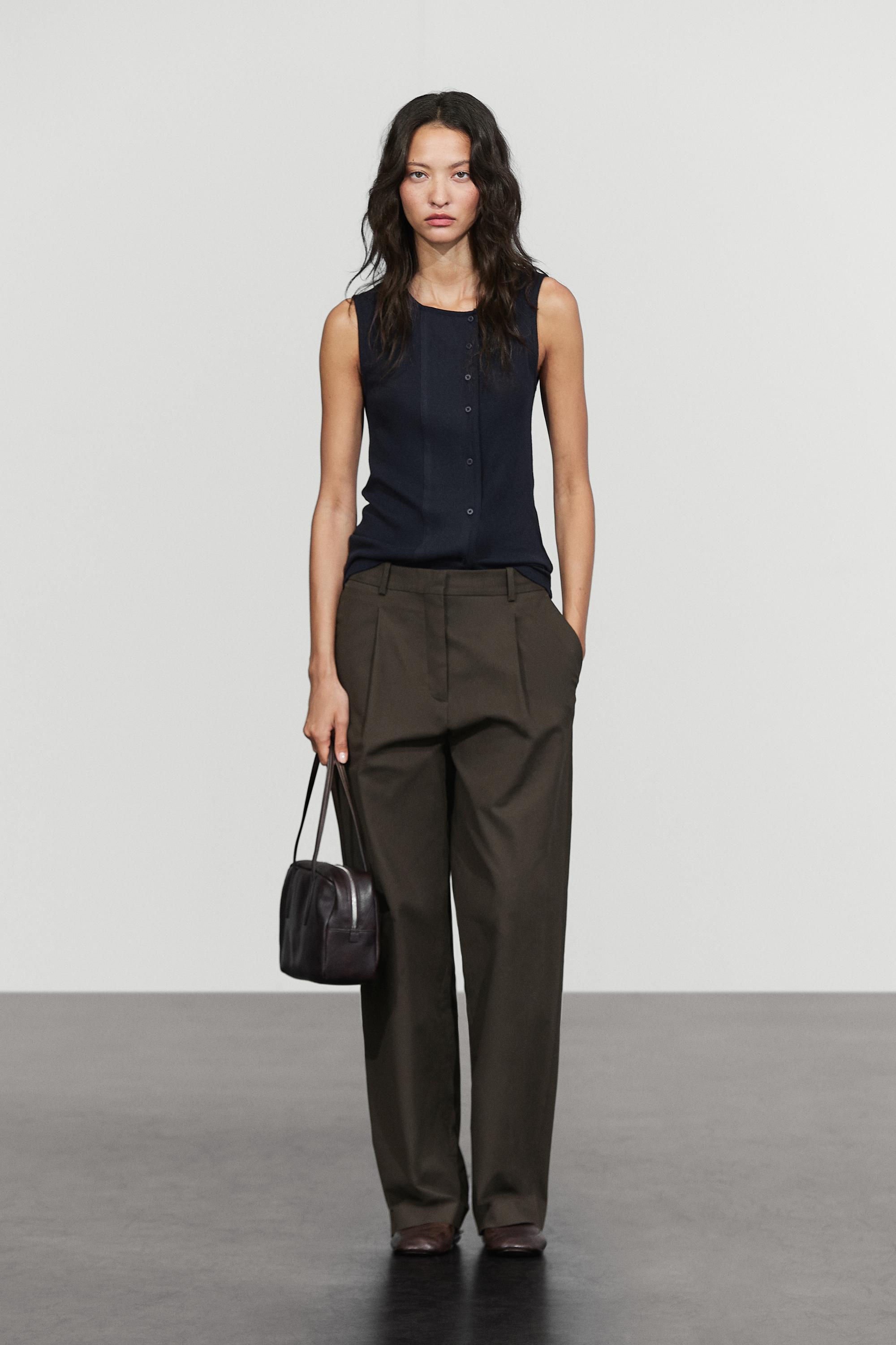 Cotton blend pleated pants - BLACK