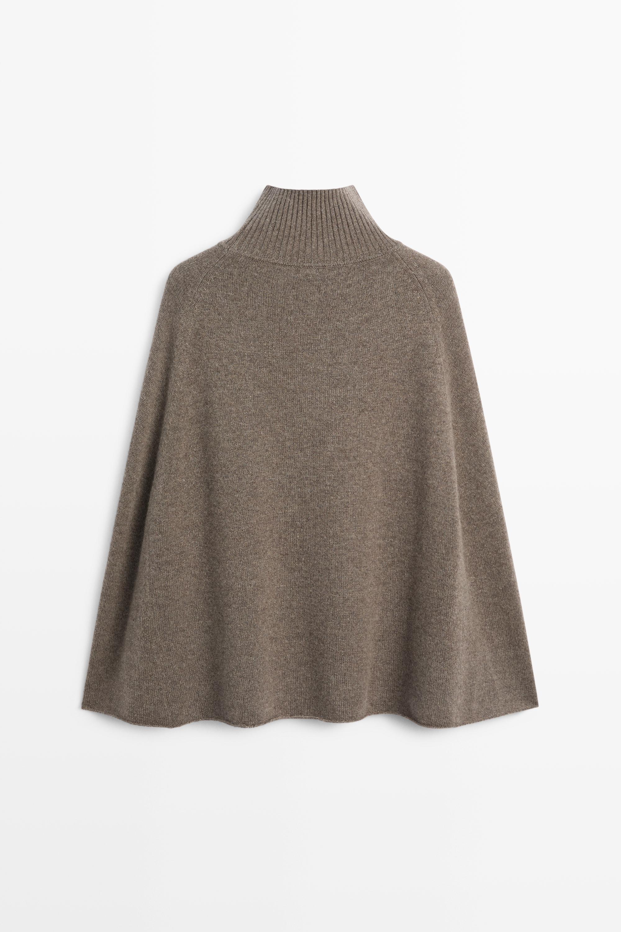 100% cashmere knit cape with crossover detail - DARK KHAKI
