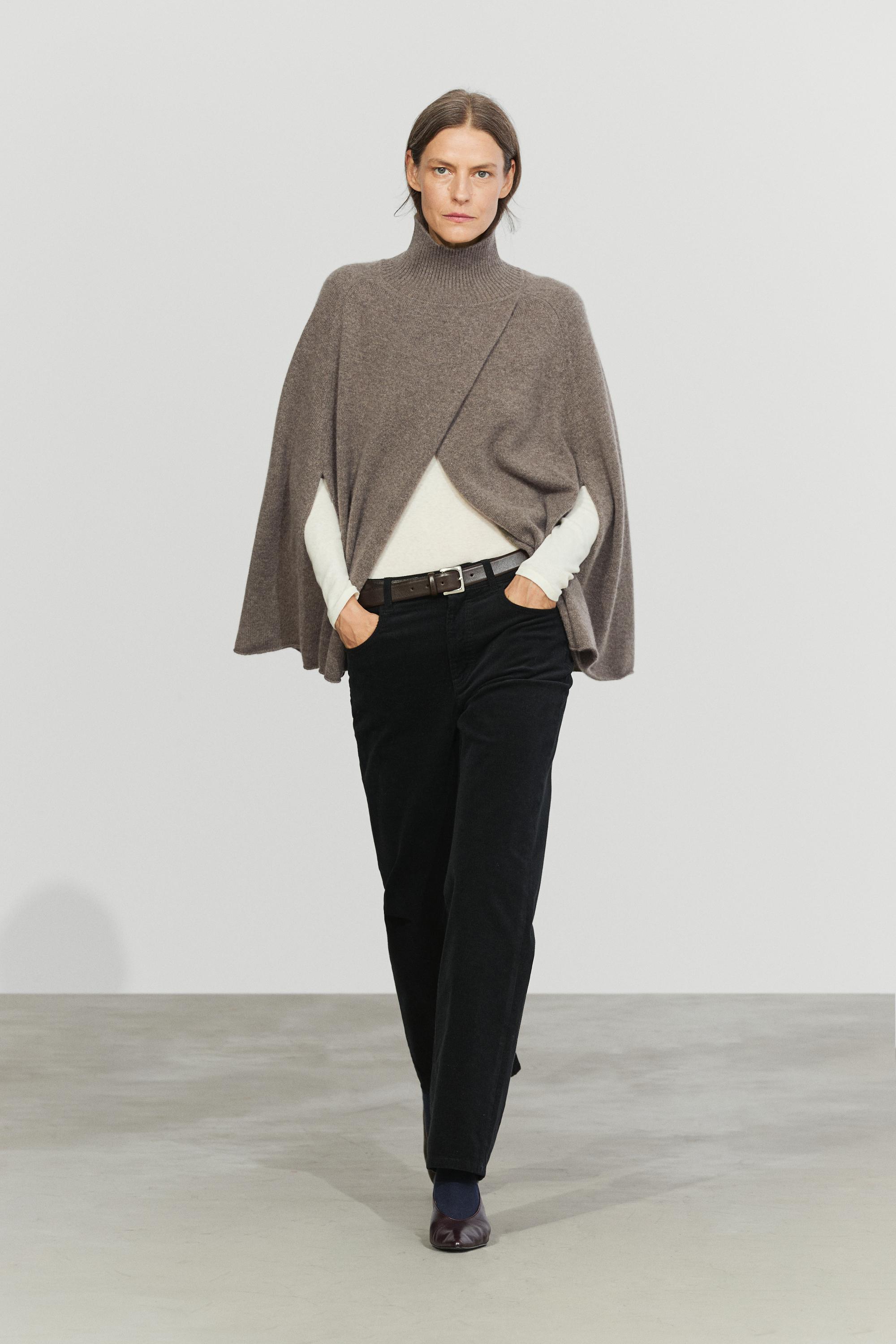 100% cashmere knit cape with crossover detail - DARK KHAKI