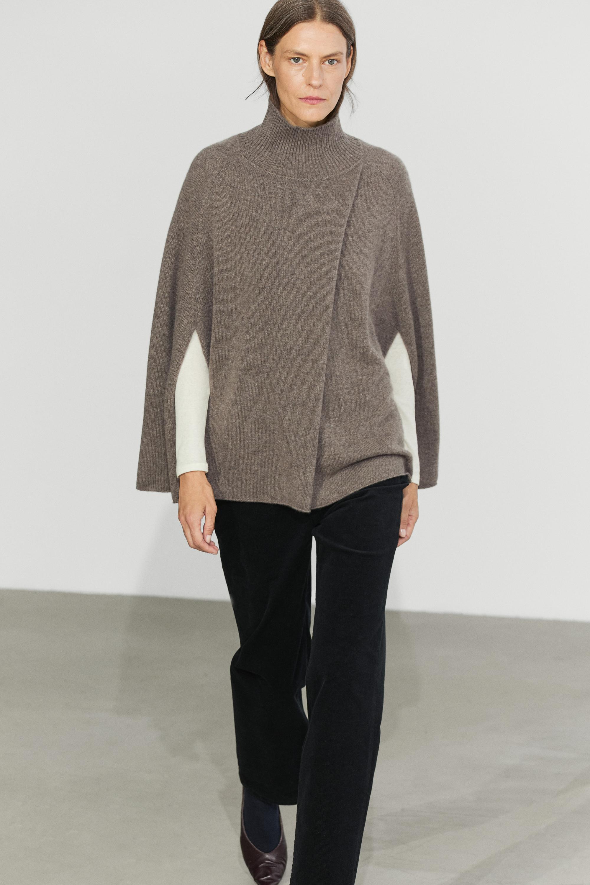 100% cashmere knit cape with crossover detail - DARK KHAKI
