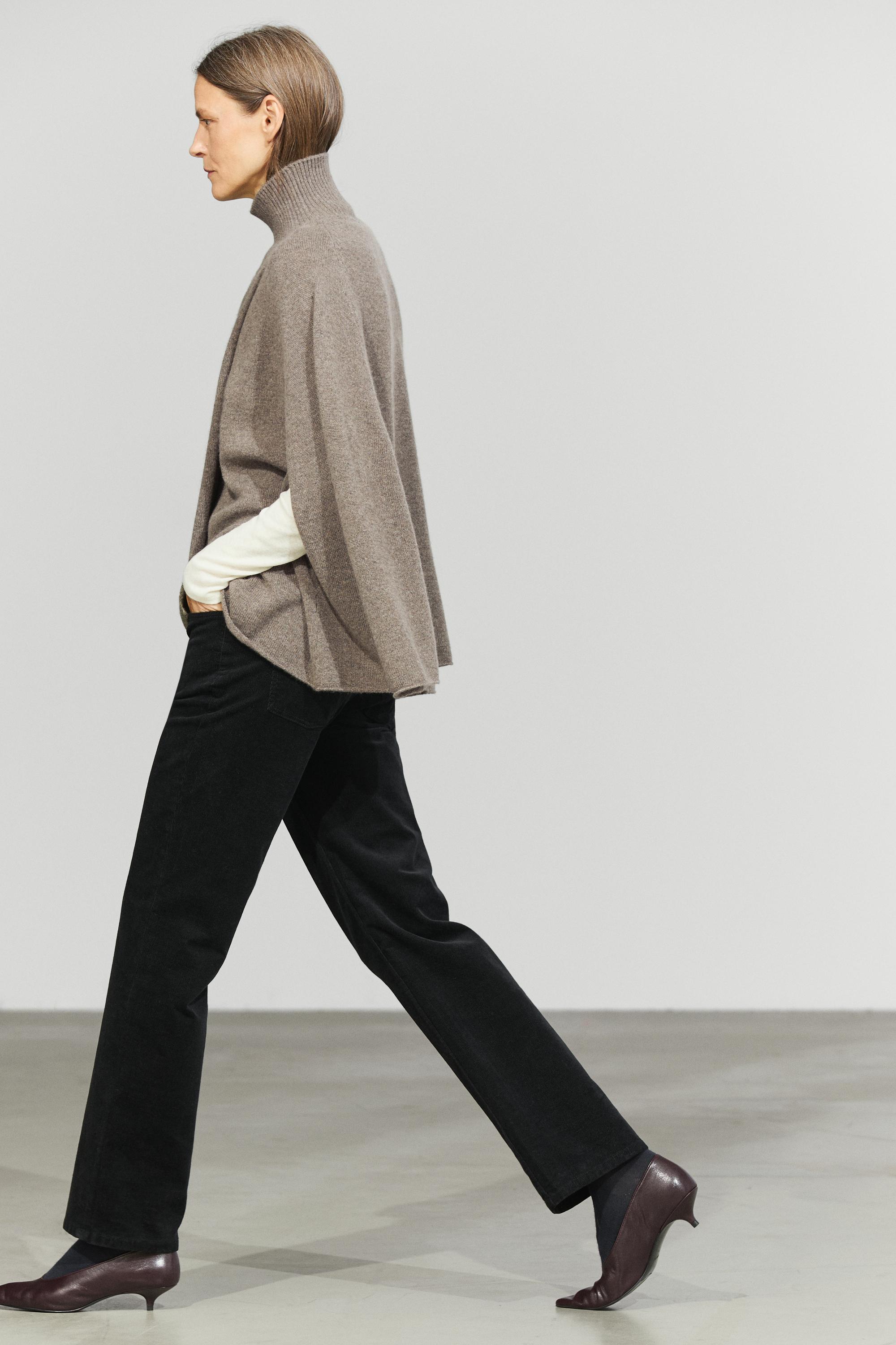 100% cashmere knit cape with crossover detail - DARK KHAKI