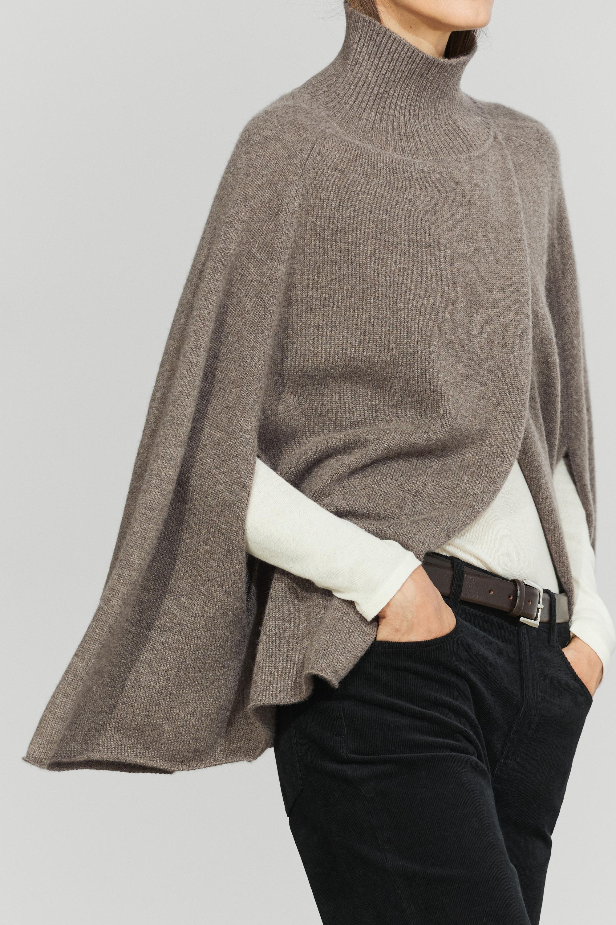 100% cashmere knit cape with crossover detail - DARK KHAKI