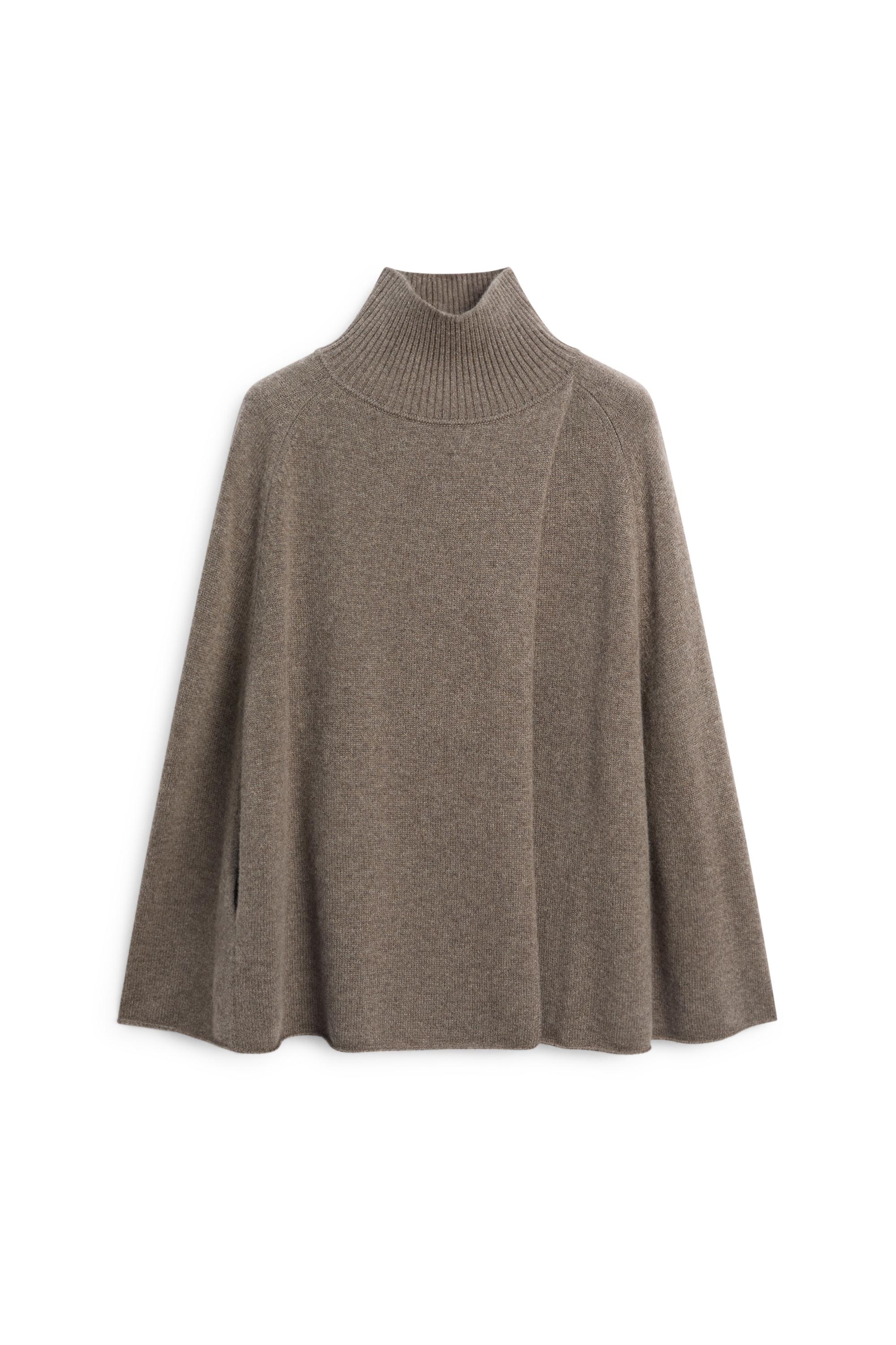 100% cashmere knit cape with crossover detail - DARK KHAKI
