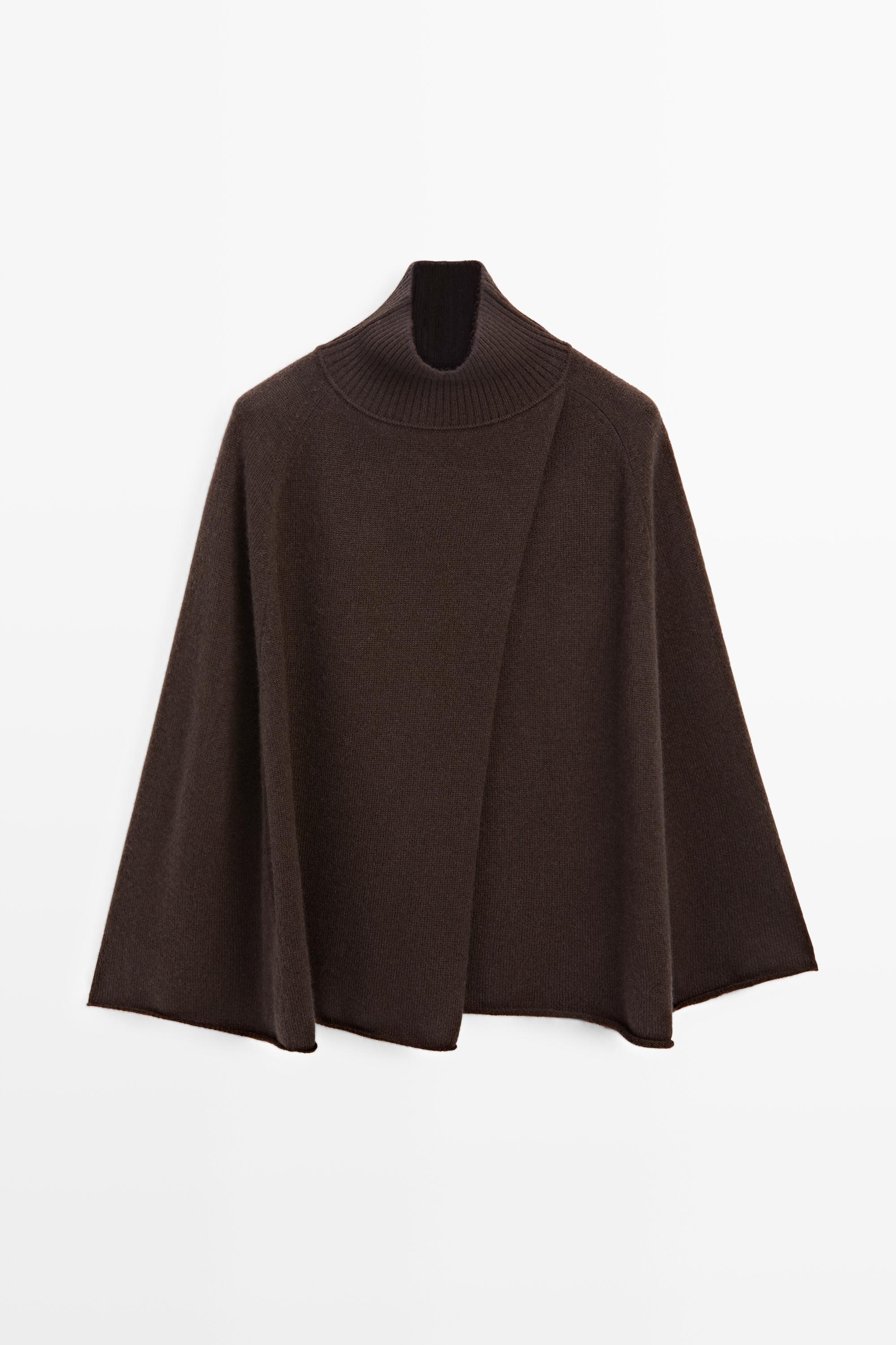 100% cashmere knit cape with crossover detail - BROWN