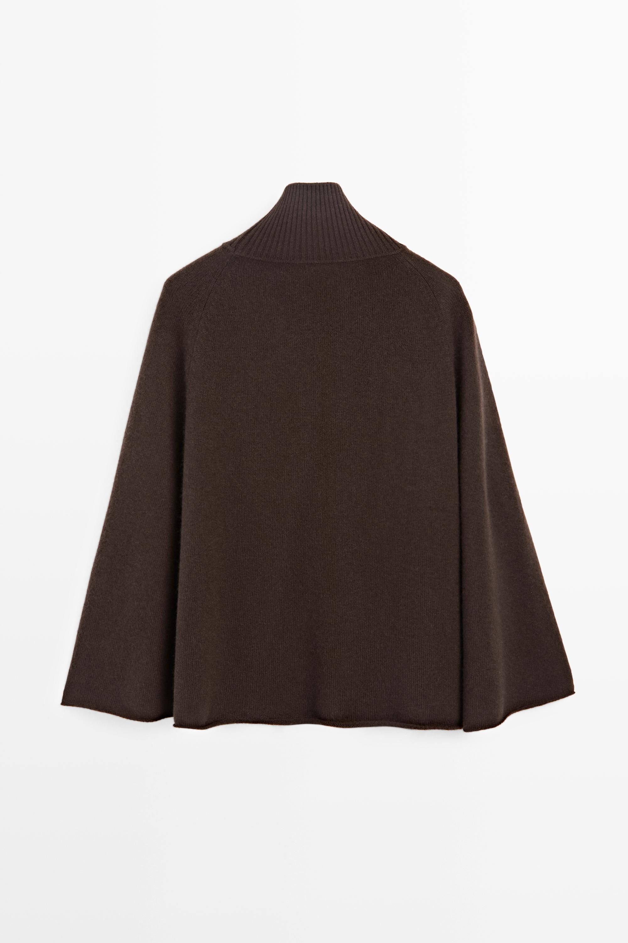 100% cashmere knit cape with crossover detail - BROWN