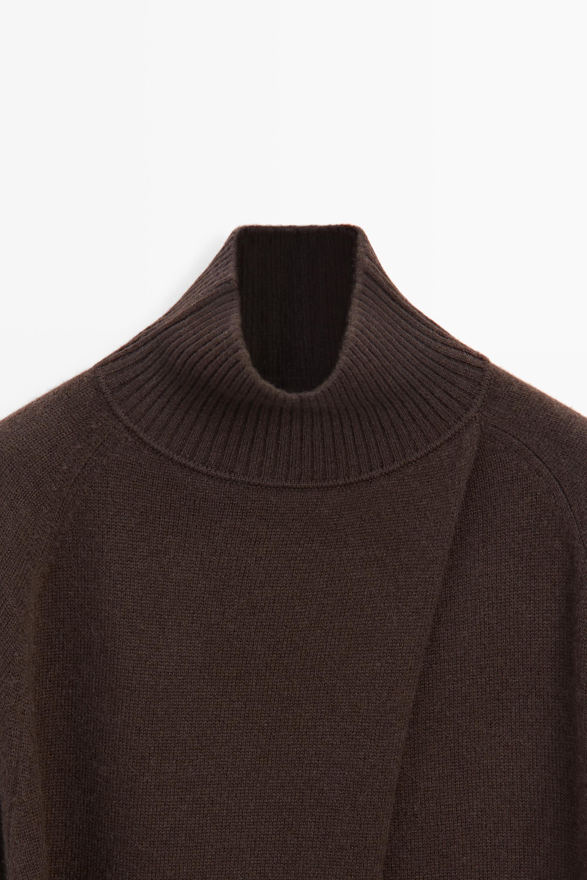 100% cashmere knit cape with crossover detail - BROWN