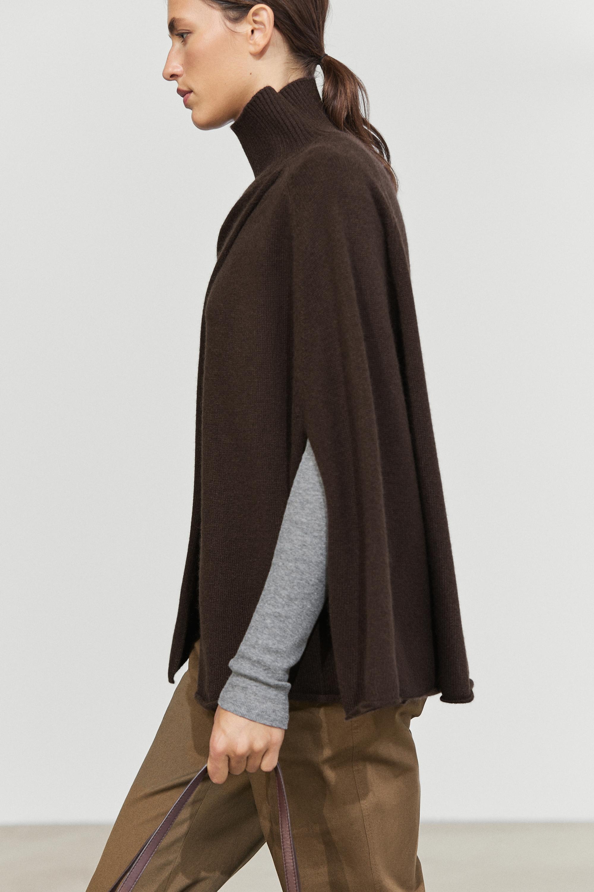 100% cashmere knit cape with crossover detail - BROWN