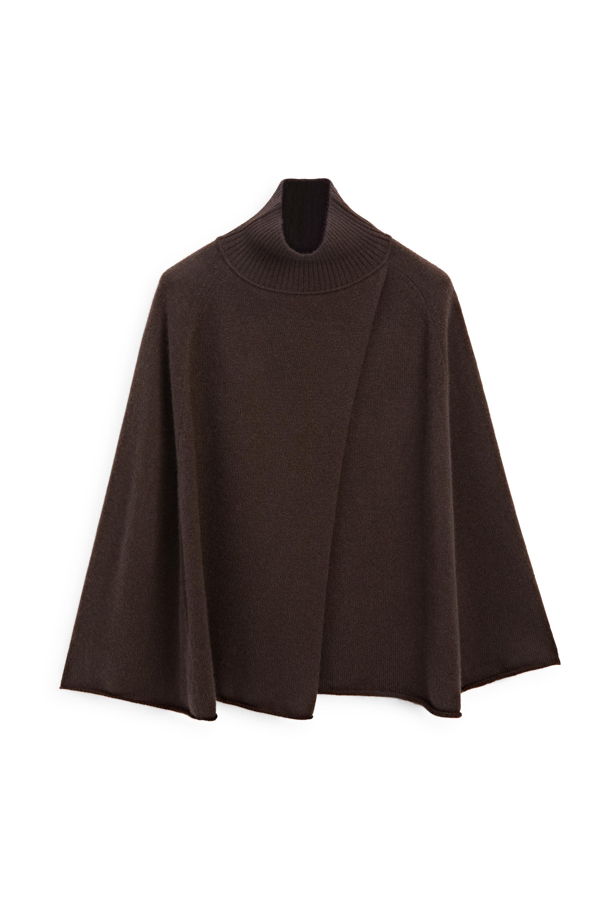 100% cashmere knit cape with crossover detail - BROWN