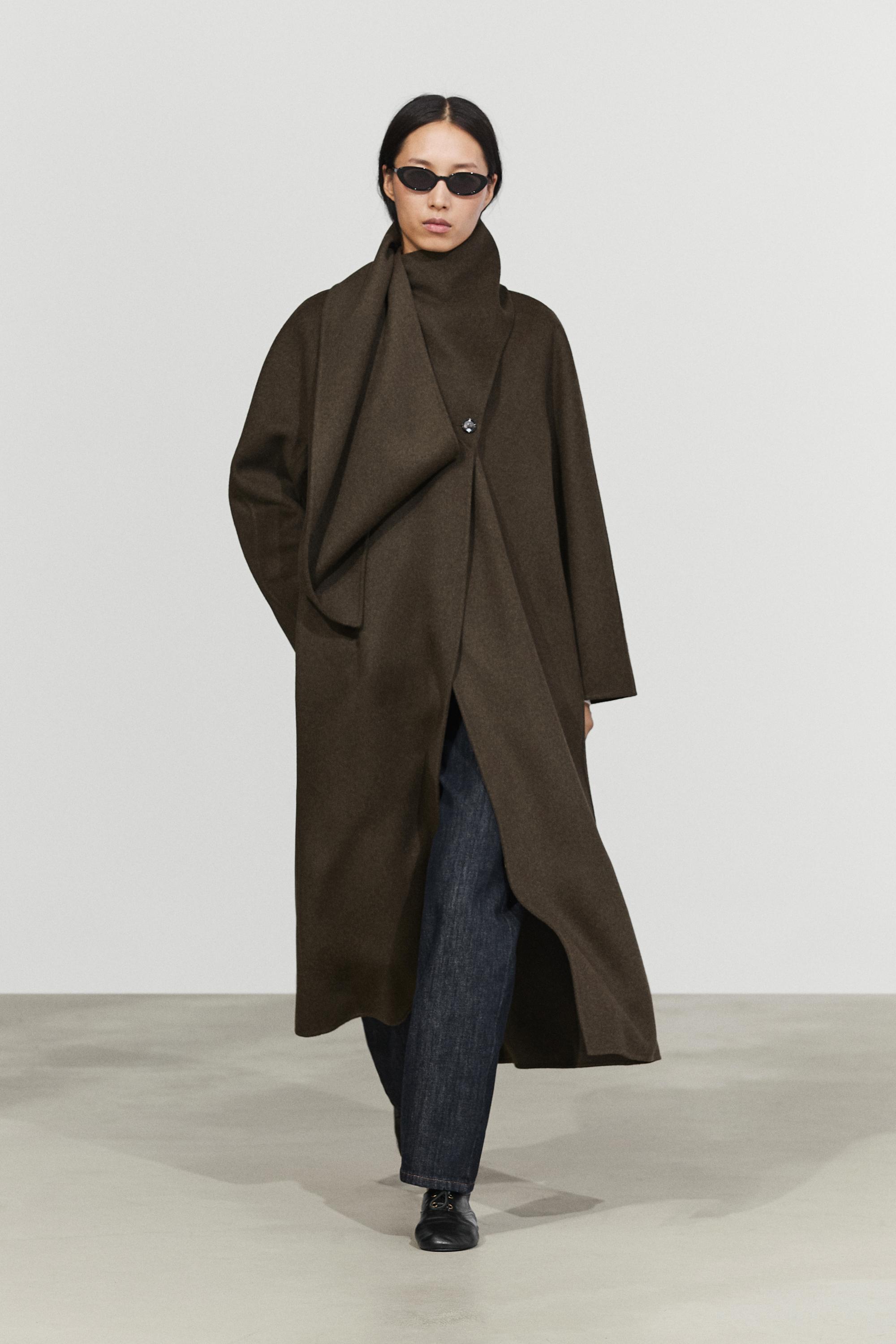 Long coat with scarf detail - Greyish green