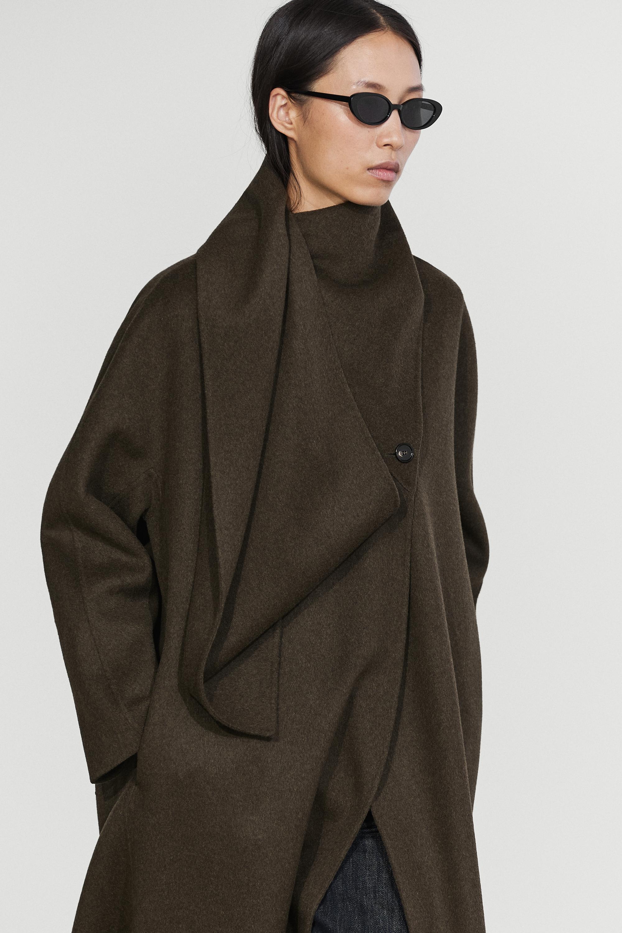 Long coat with scarf detail - Greyish green