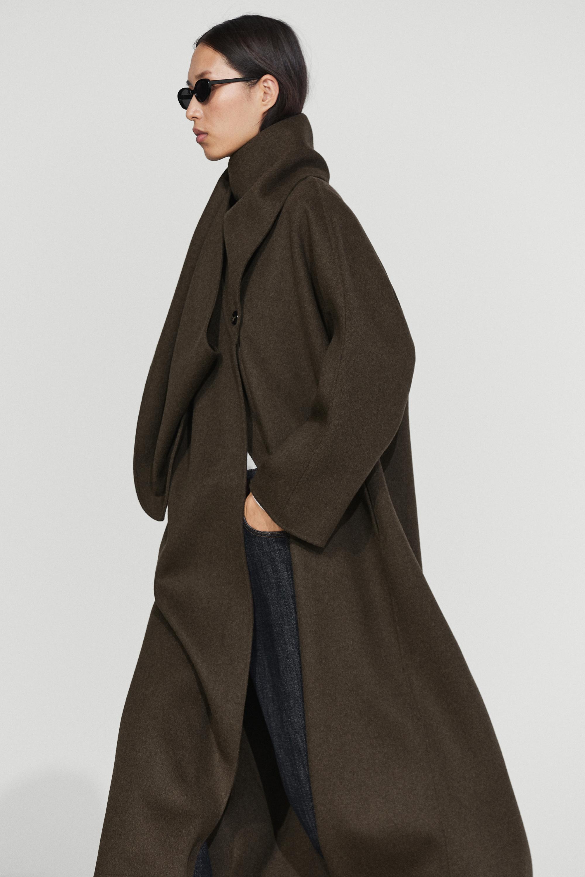 Long coat with scarf detail - Greyish green